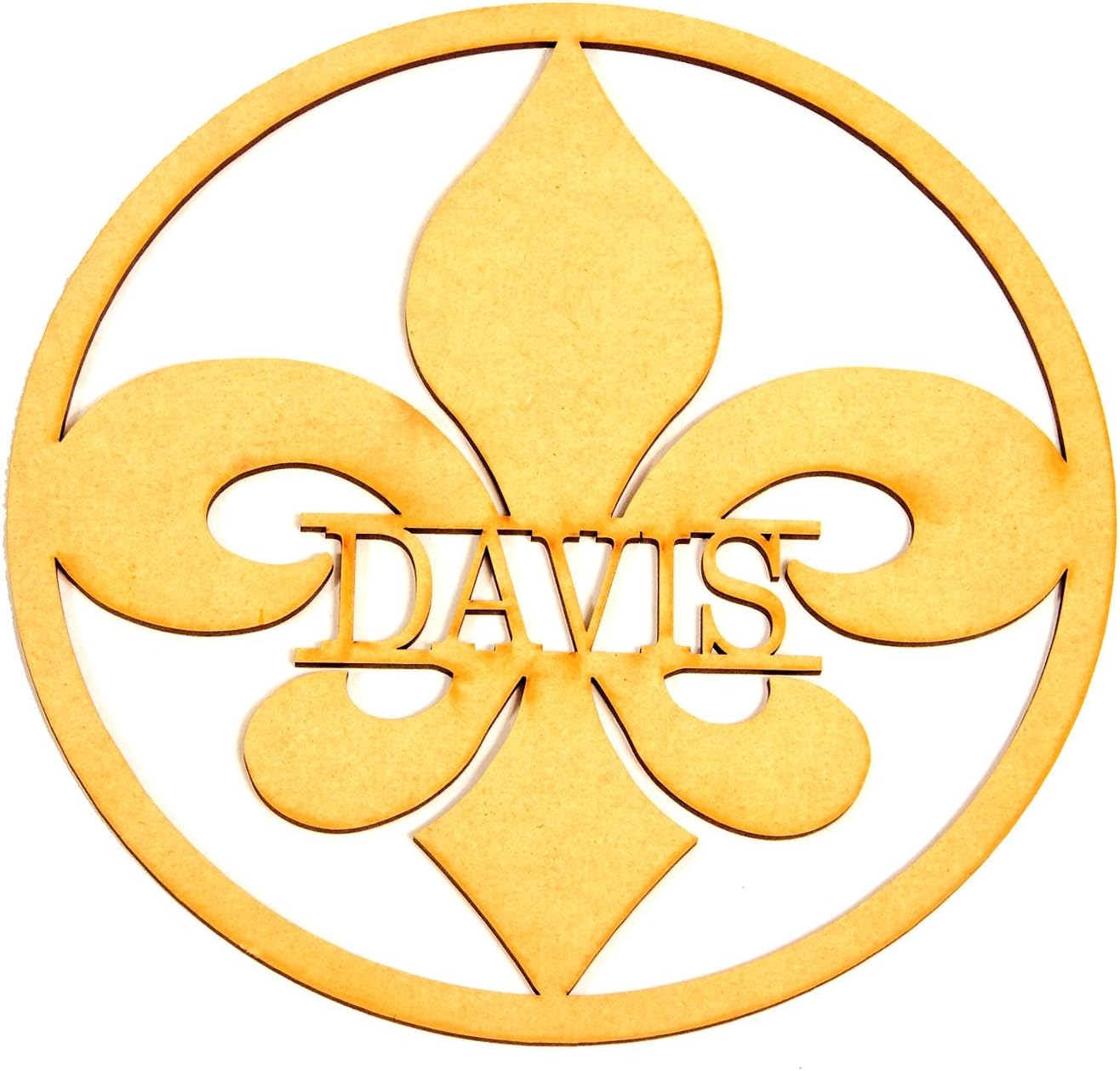 SHAPES OUTLET Custom Wooden Signs and Wood Letters - Fleur De Lis Wall Decor with Circle Border Piece, 14"