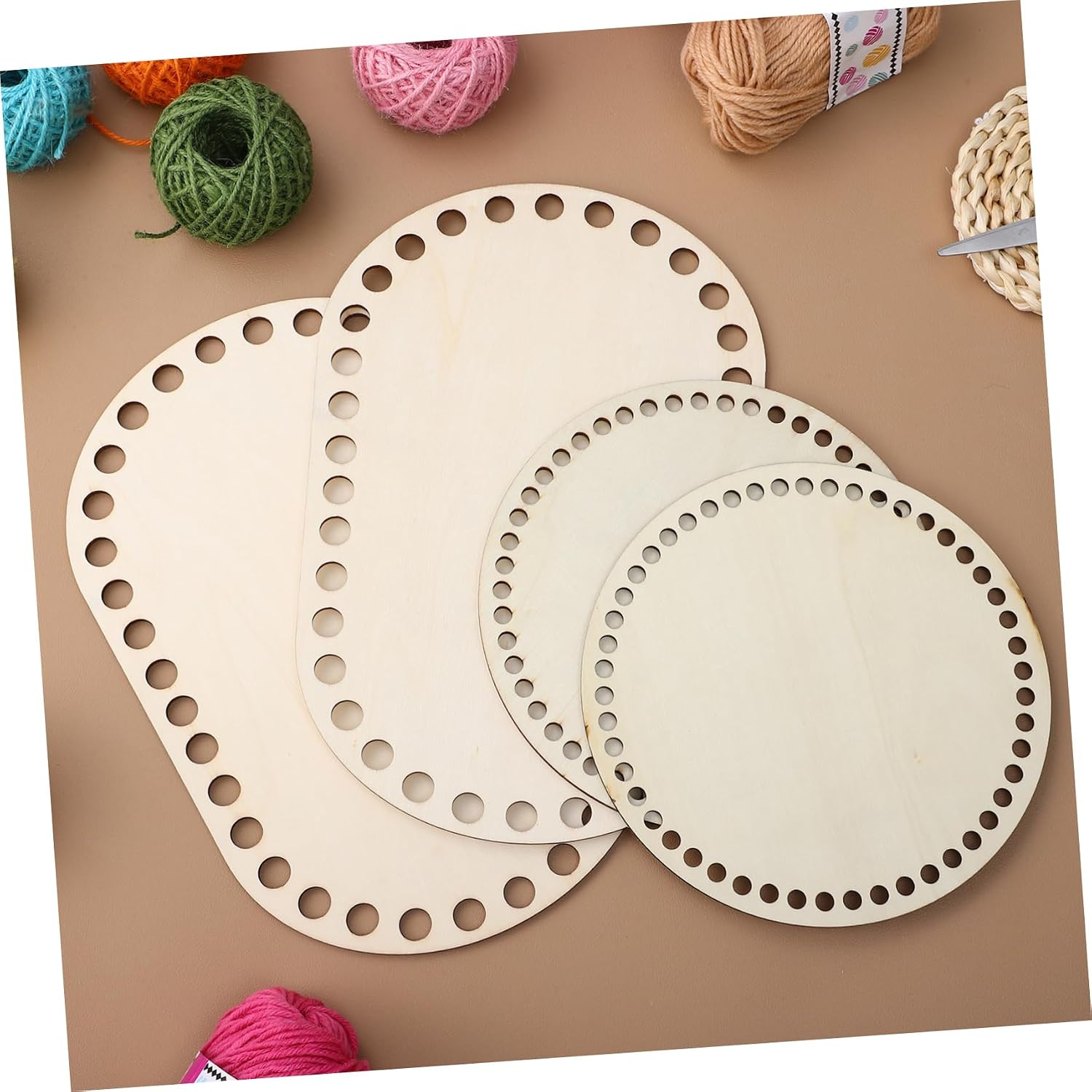 MINAOLULUS 4pcs Wooden Basket Bottoms for DIY Crocheting Base Crochet Basket Decor