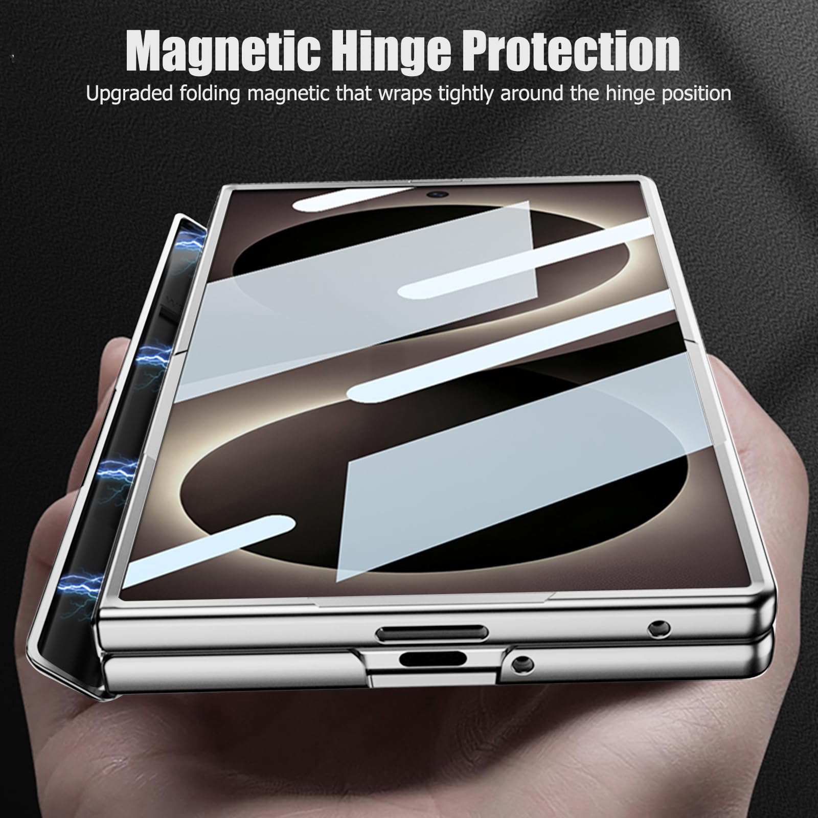 Custodia magnetica per Samsung Galaxy Z Fold 8, con pellicola protettiva integrata e protezione per cerniera magnetica, supporta la ricarica wireless, cover rigida e sottile in policarbonato antiurto