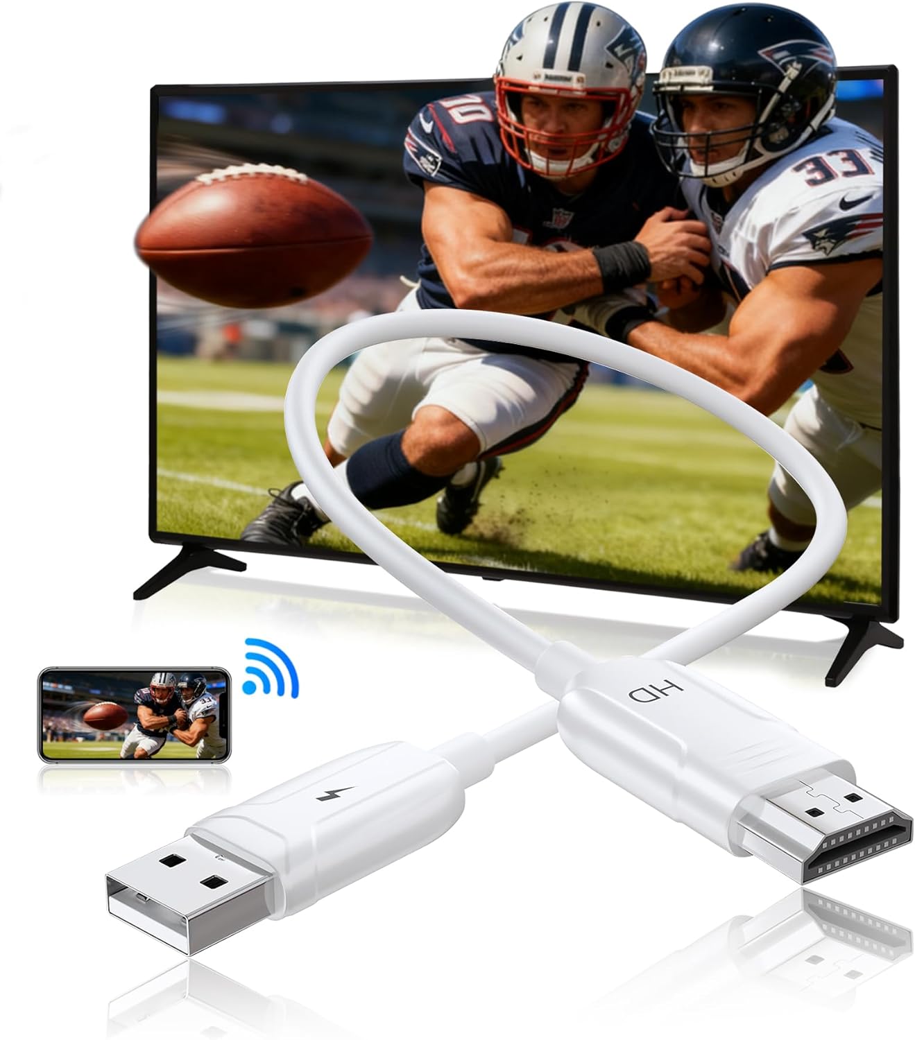 Wireless HDMI Display Adapter, Wireless HDMI Cable for AirPlay/Miracast to 1080P HDTV Big Screen Mirroring Dongle Adapter Receiver Only Design, for MacOS/iOS/Android/Windows, No App/Wi-Fi/Bluetooth