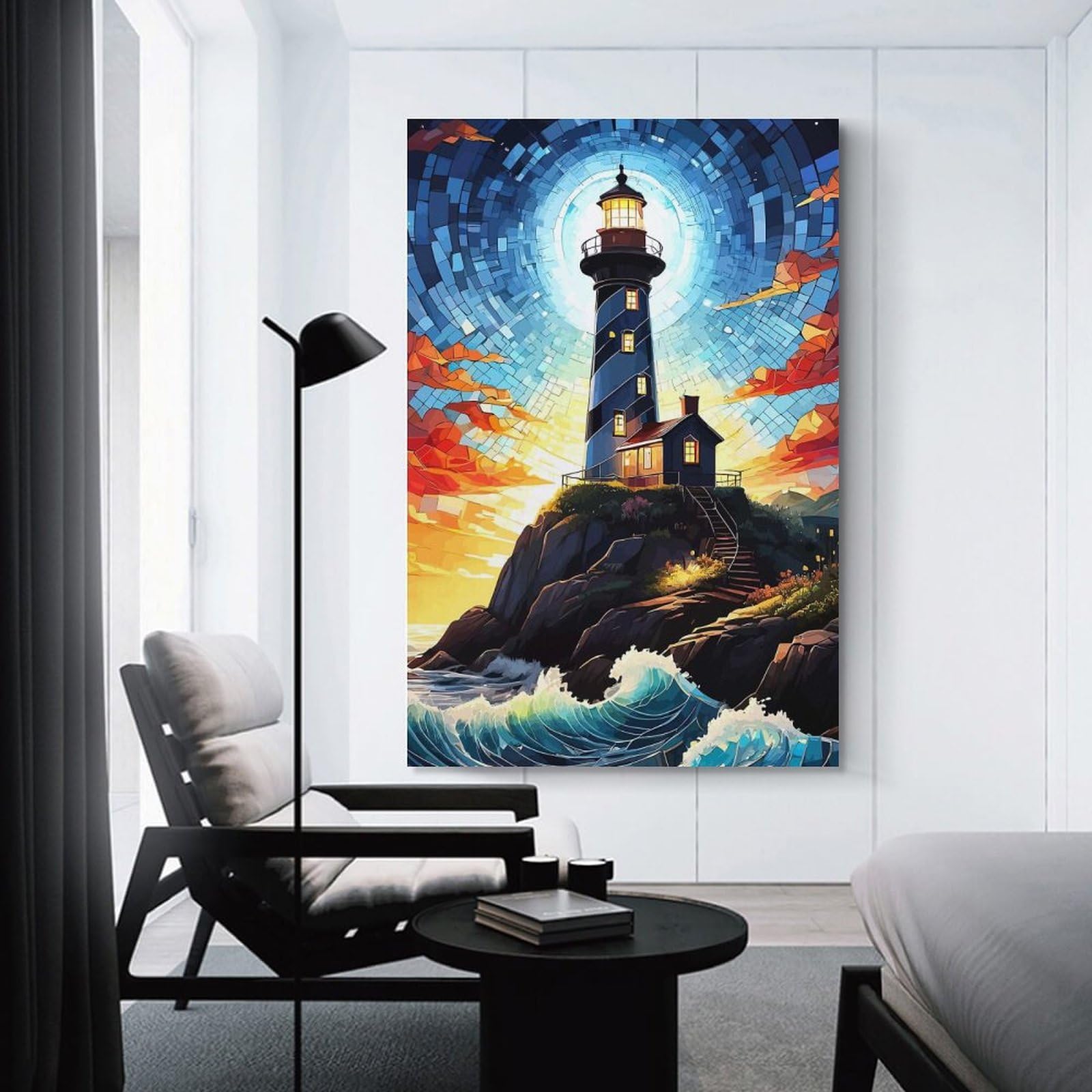 Junmoney Unframe-Style-14 Canvas Wall Decor Lighthouse On A Rocky Coast Poster, Picture, Metal Print, Paint By P Art, 12X18inch(30X45cm), For Home Lounge, Bedroom Or Reading Nook, Eye Catching Artwork For Blank Walls