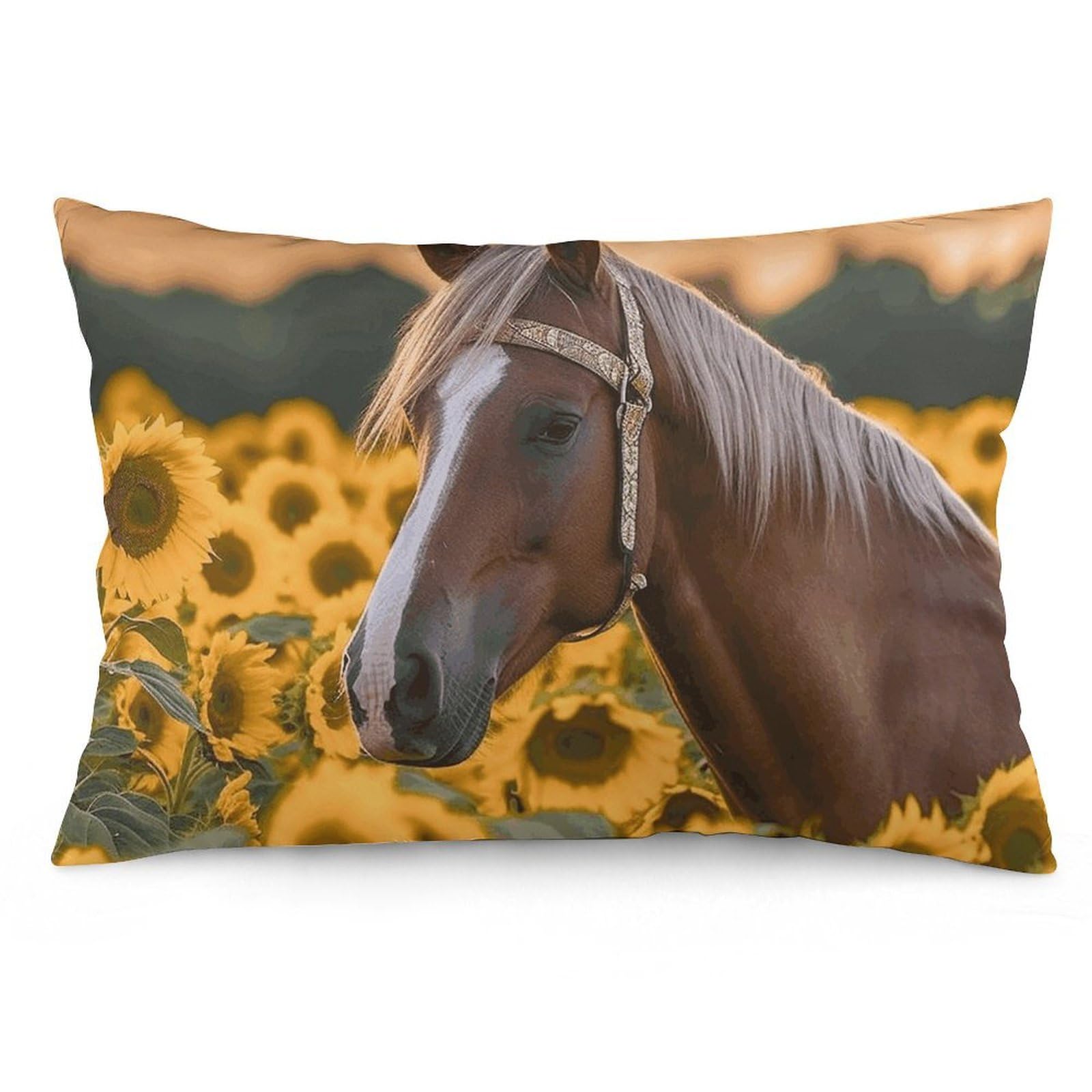 2 Pack Pillow Cases for Hair and Skin, Soft Breathable Pillow Case Covers with Hidden Zipper, Yellow Sunflower Horse Pillowcase 12 "x20 Pillow Covers for Sleeping Gift