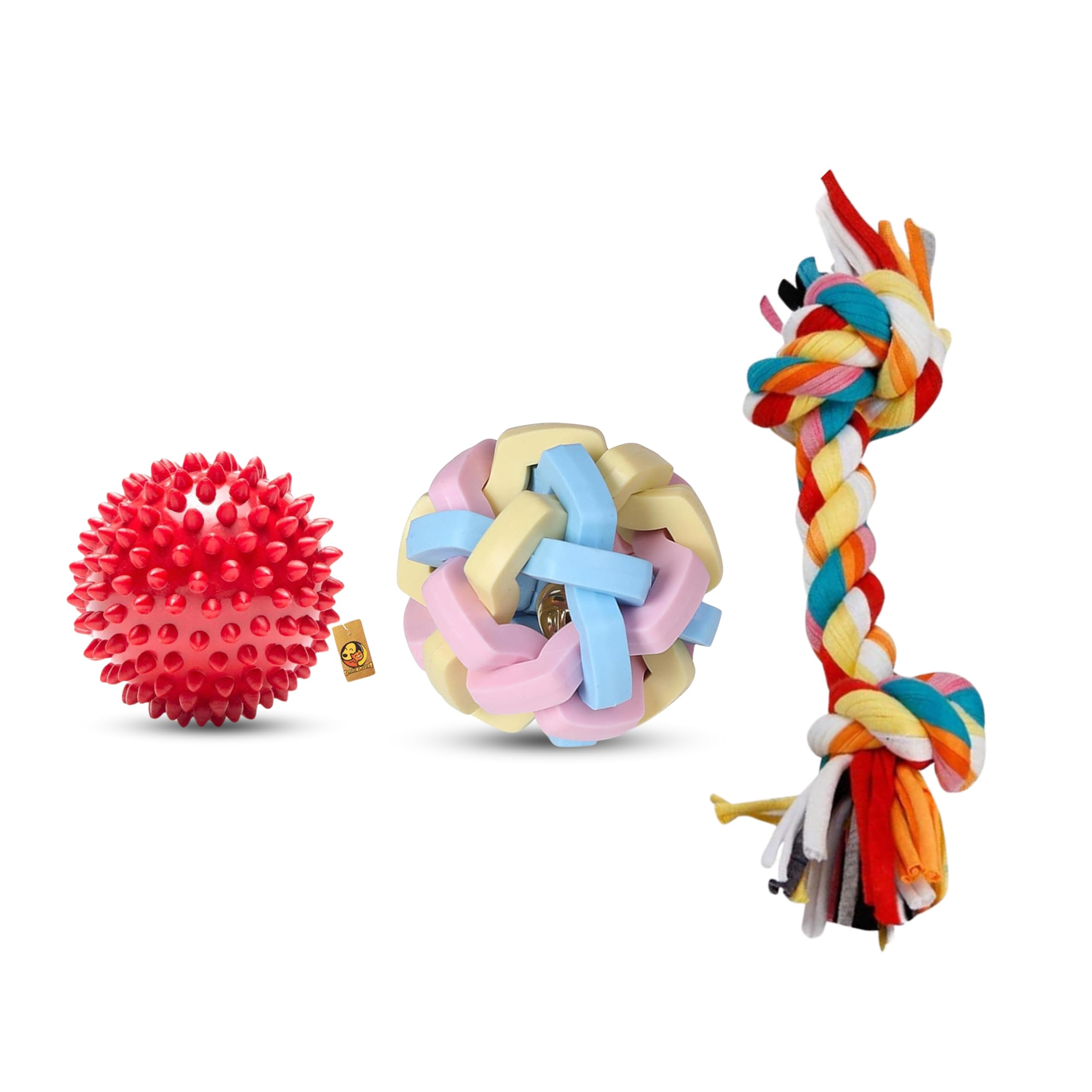 Foodie Puppies 3in1 Dog Rubber Chew Toy Combo (Spike Dental Ball + Wicker Ball + Chew Toy Rope) for Puppies and Small Dogs - Color May Vary (B07B1222W2) Amazon Price History, Amazon Price Tracker