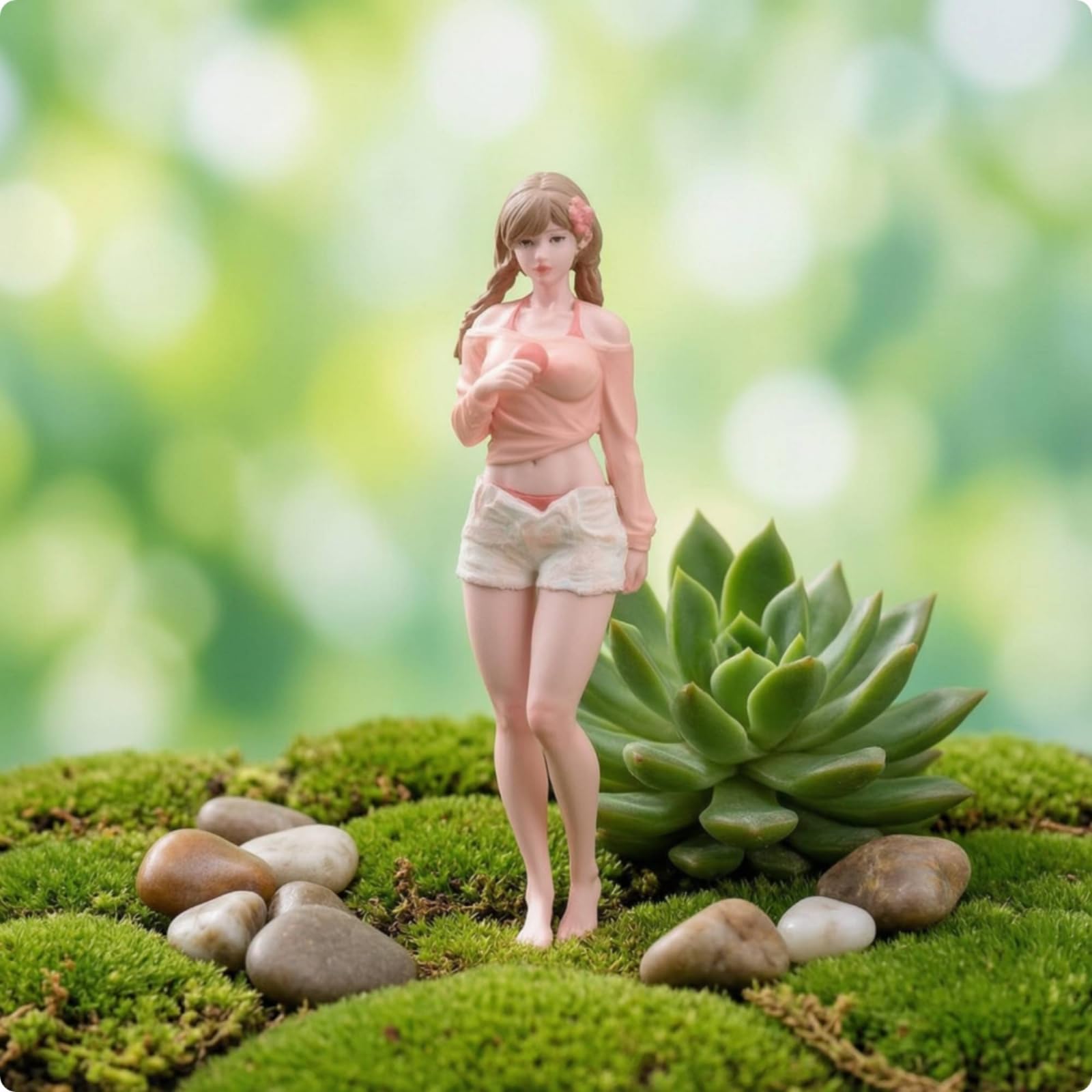 Modellfigur Handbemalt Sammlerfigur Detailliert Miniaturmensch für Modellbauer, Diorama, Blumentopf, Aquarium, 1/18, 散步女生