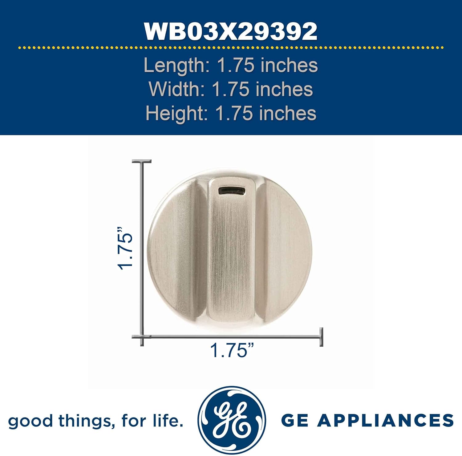 GE WB03X29392 Range Surface Burner Knob (Stainless Steel)