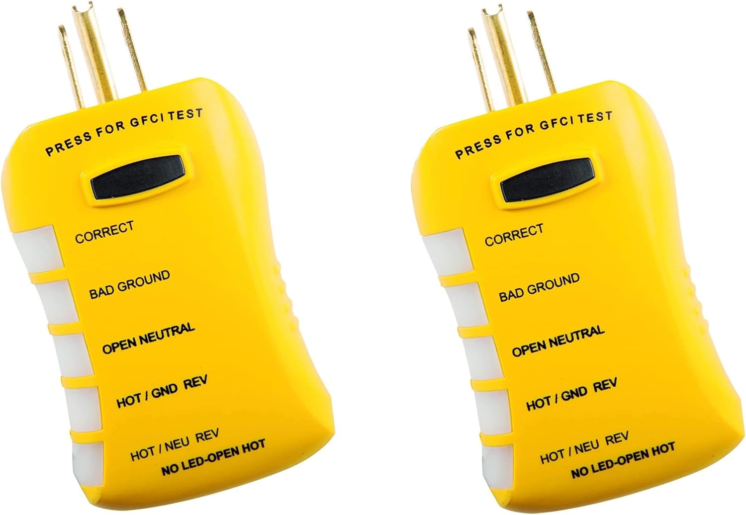 Sperry Instruments HGT6520, Stop Shock II-Single, DIY Testing-120V AC, 3 Color LED Indicator, Comfort Grip, Patented GFCI Outlet Tester, Yellow (Twо Расk)