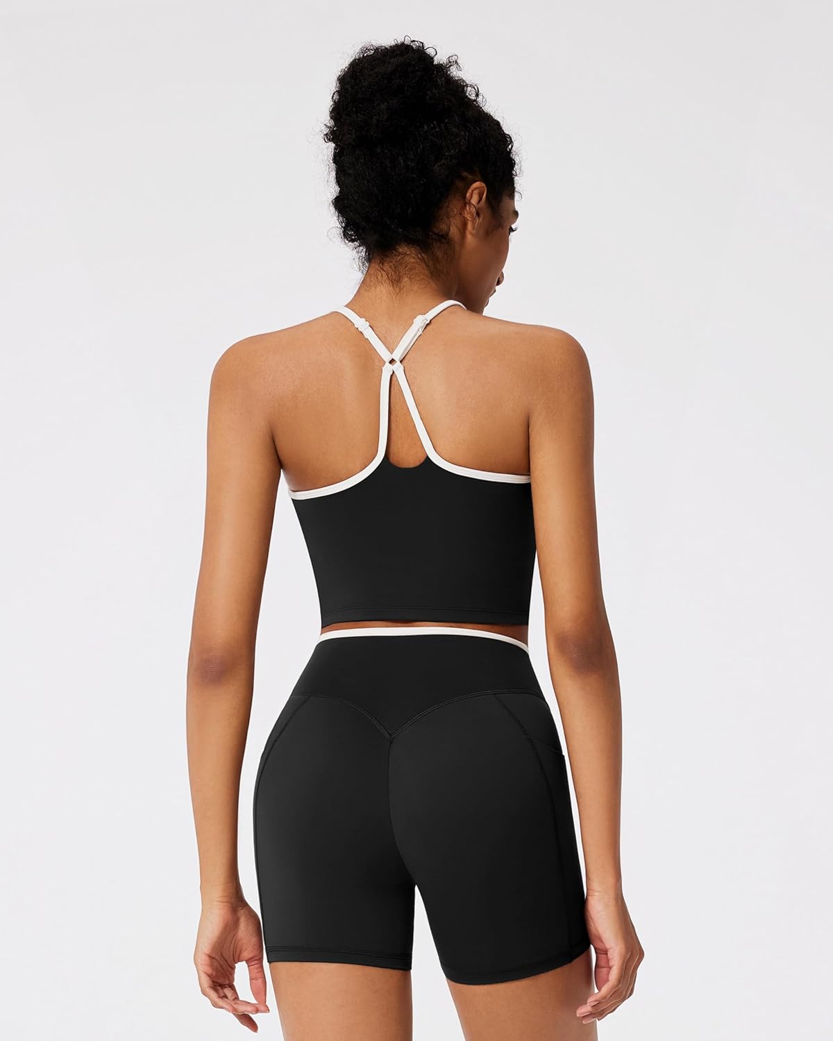 RXRXCOCO Color Block Workout Sets for Women 2 Piece Padded Strappy Tank Tops Hidden Scrunch Booty Shorts with Pockets - Image 4