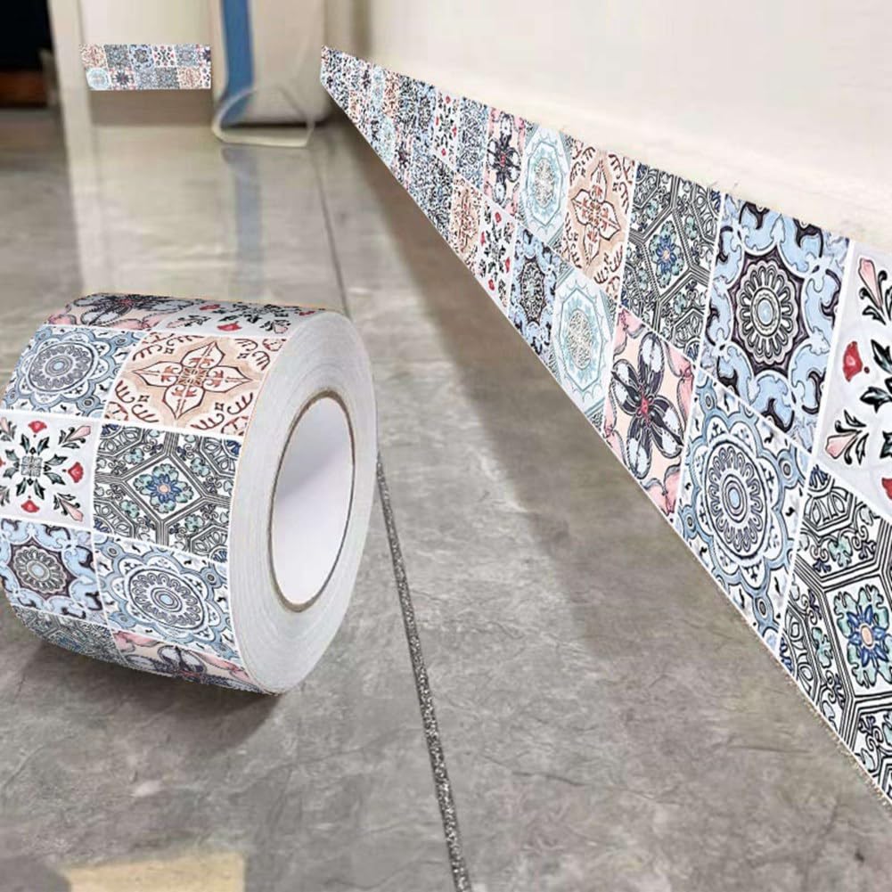 Wallpaper Border Self Adhesive Peel and Stick Wall Border Floral Leave Pattern Ceiling Sticker Waterproof Removable Tiles Sticker Home Decor for Bathroom Kitchen Living Room-10 Meter x 5cm (G)