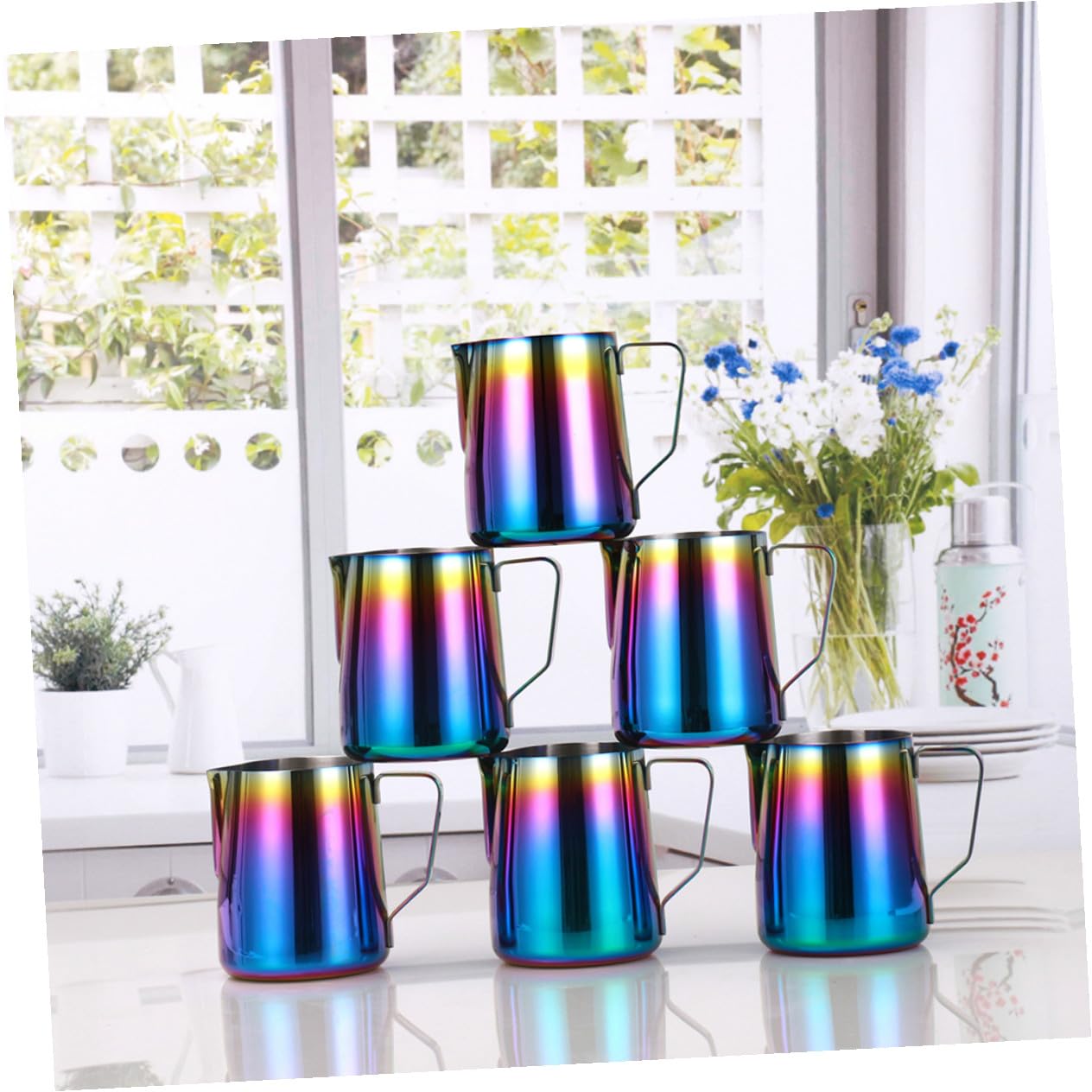 Cabilock Jarra de Leche de Acero Inoxidable para Espumar Café y Leche, Fácil de Limpiar, Medida, 2 Piezas, 350 Ml, para Casa y Restaurante