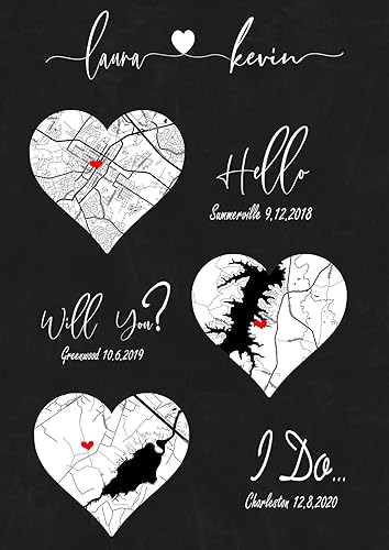 Miniatura 2 de Hello Will You I Do 3 - Impresión de mapa de corazón, primer día de San Valentín casado, aniversario de boda para pareja, mapa de primer