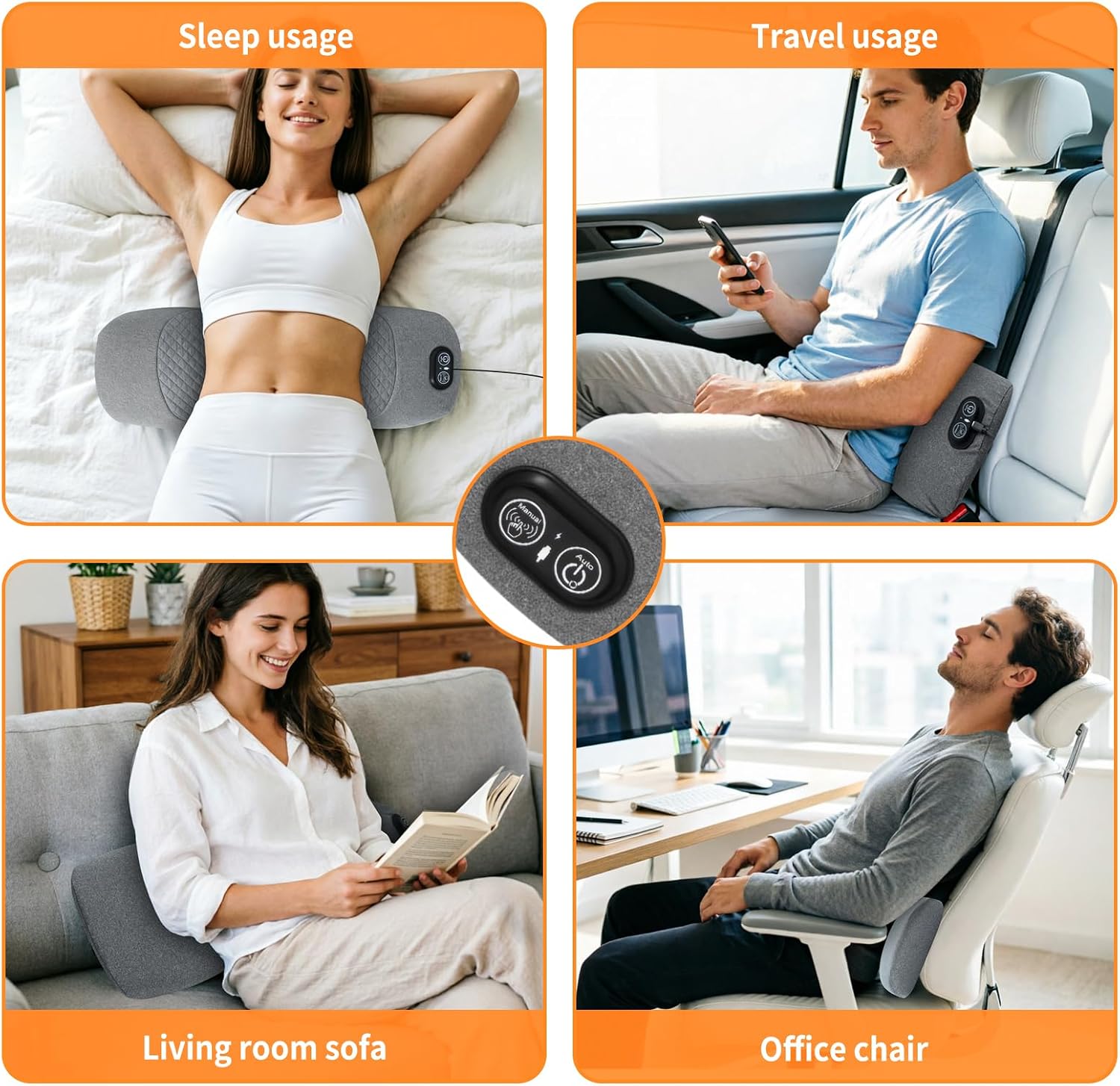 Triple Fusion Back Massager with Stretching, Vibration and Heat, 3-in-1 Electric Lumbar Pillow for Lower Back Tension Relief, Deep Tissue Relaxation Massage for Home, Office, Bed, Sofa, and Car Use