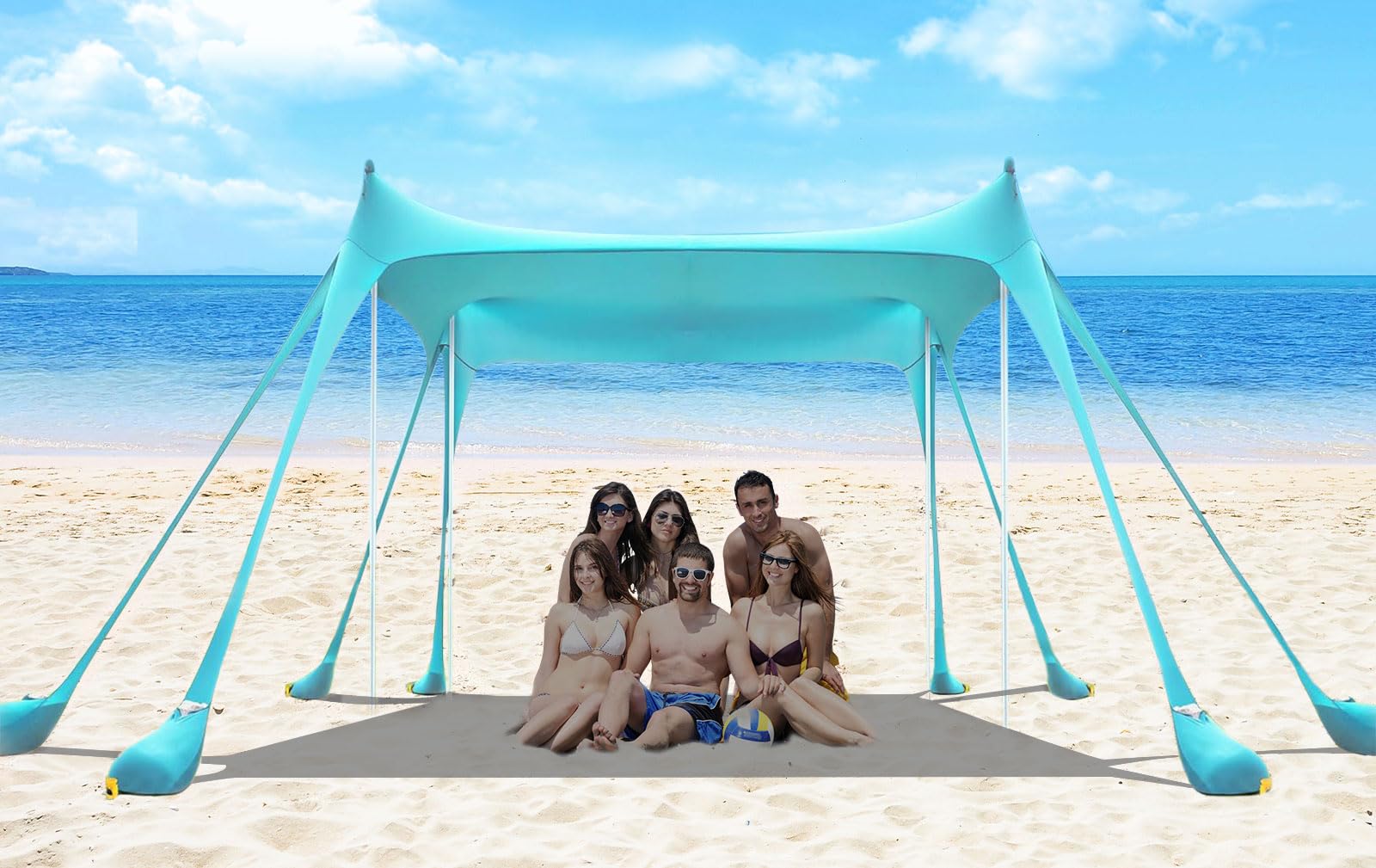 Beach Tent Sun Shelter Portable Sun Shade Canopy 11x11 FT UPF80+ Protection Outdoor,4 Thickened Aluminum Poles for Backyard,Picnics,Camping and Beach (Turquoise)