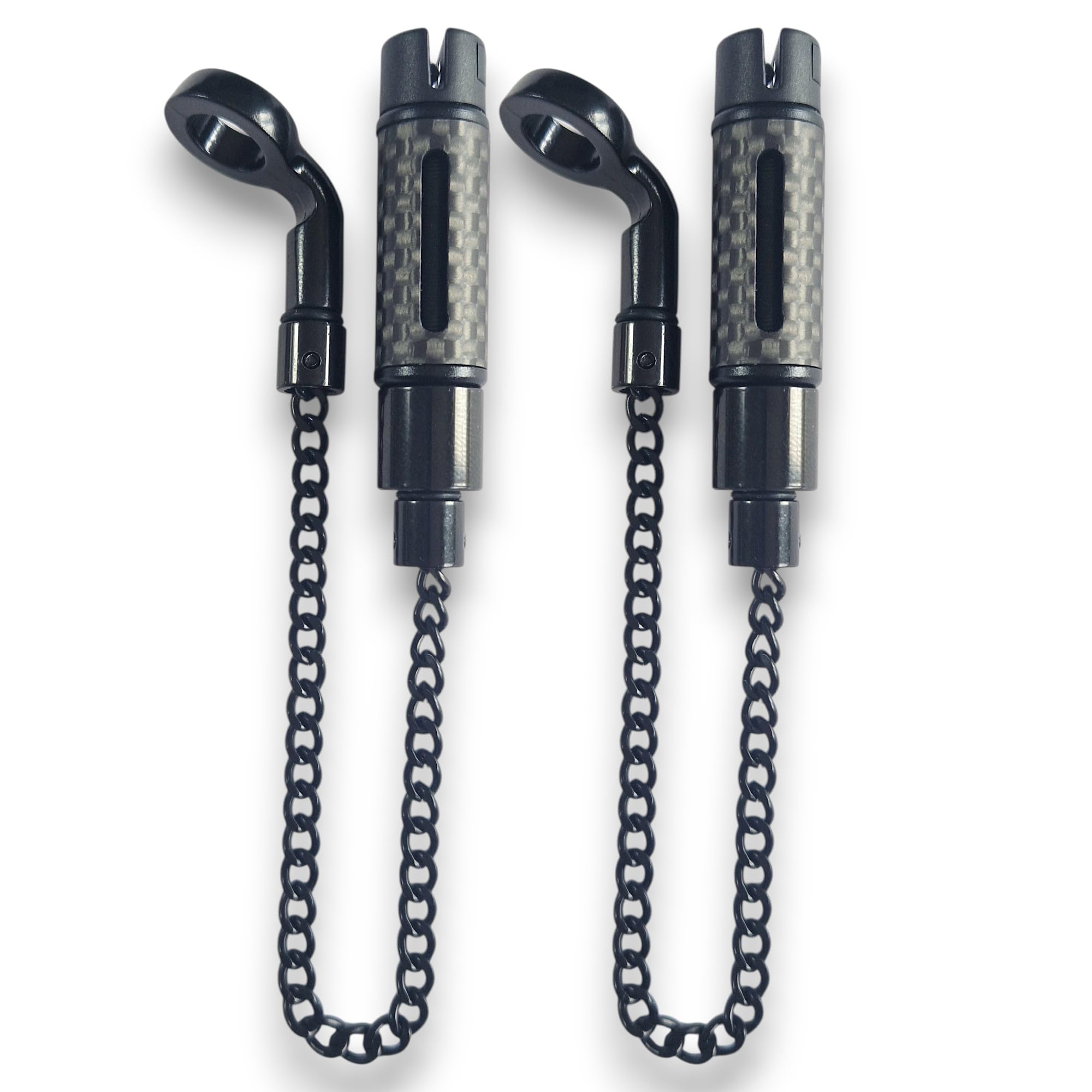TJR Tackle 2 x Carbon Mag Pro Bite Indicators Bobbins with Magnetic Line Clip, Short 14cm Chain, Metal dog leg.