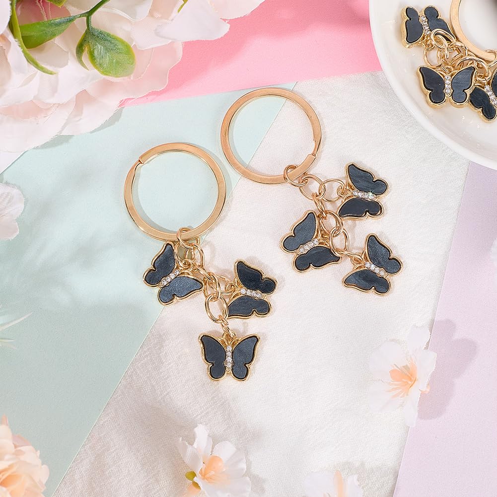 CRASPIRE 3Pcs Metal Butterfly Keychain Butterflies Key Chain Golden Zinc Alloy Enamel Black Crystal Animals Small Charms Keyring Keychains for Keys Purses Bags Backpacks Handbags Women Accessories - Image 4
