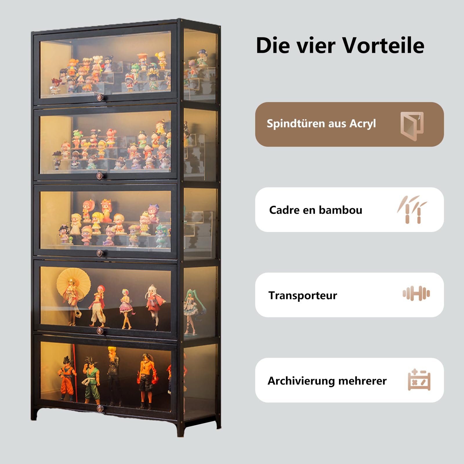 Glasvitrine, Wohnzimmervitrine, Vitrine, Starke, dichte und staubdichte Struktur, geeignet für Verschiedene Szenarien (Zwei Schwarze 80 * 33 * 73 Ebenen transparent auf DREI Seiten)