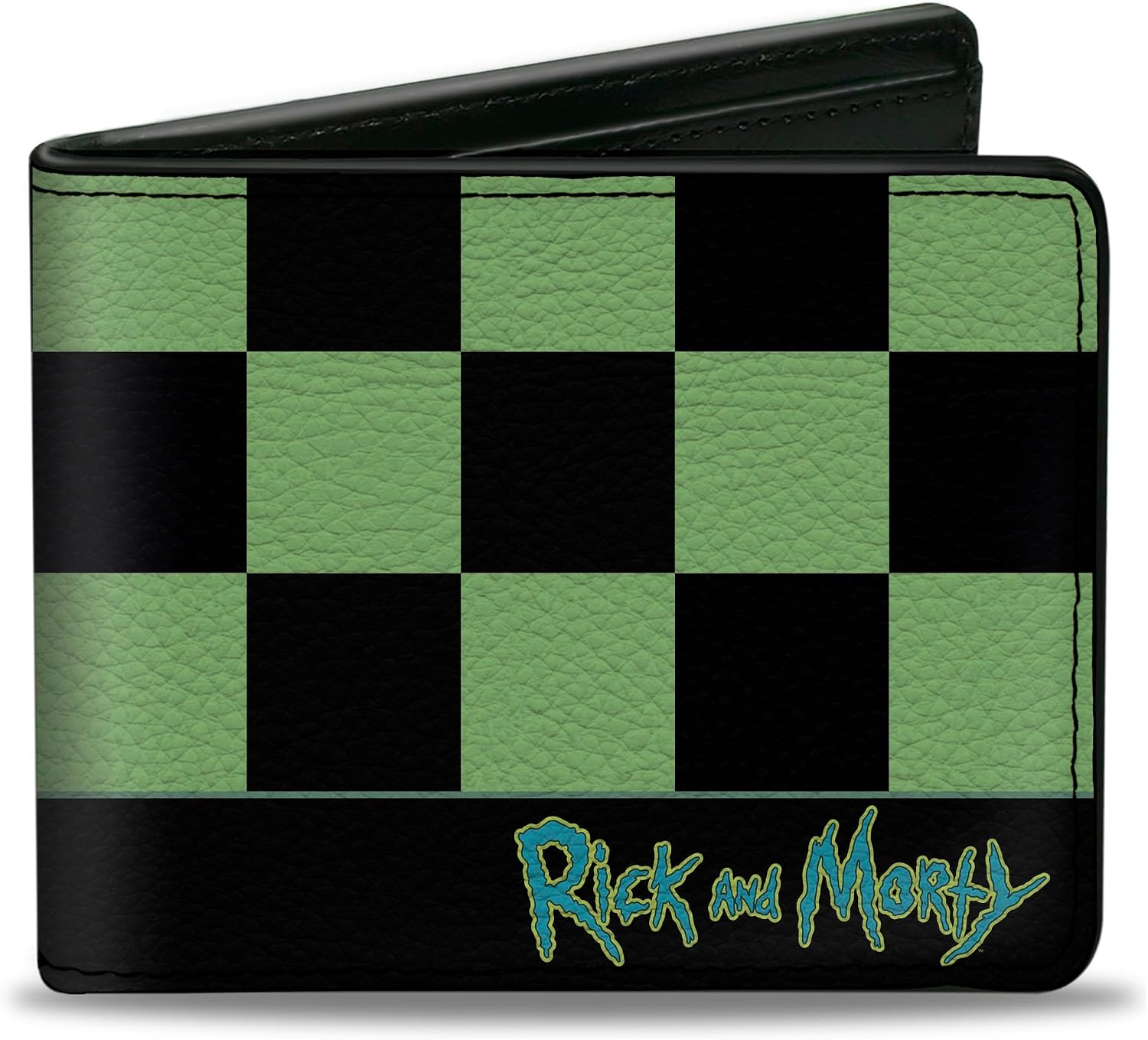 Buckle-Down Rick and Morty Wallet, Bifold, Rick Running Pose Checker Black Green, Vegan Leather