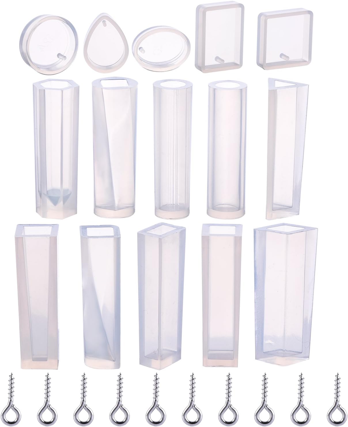 TecUnite15 Pieces Resin Molds Silicone Pendant Mould for Jewellery DIY and 100 Pieces Eye Screw