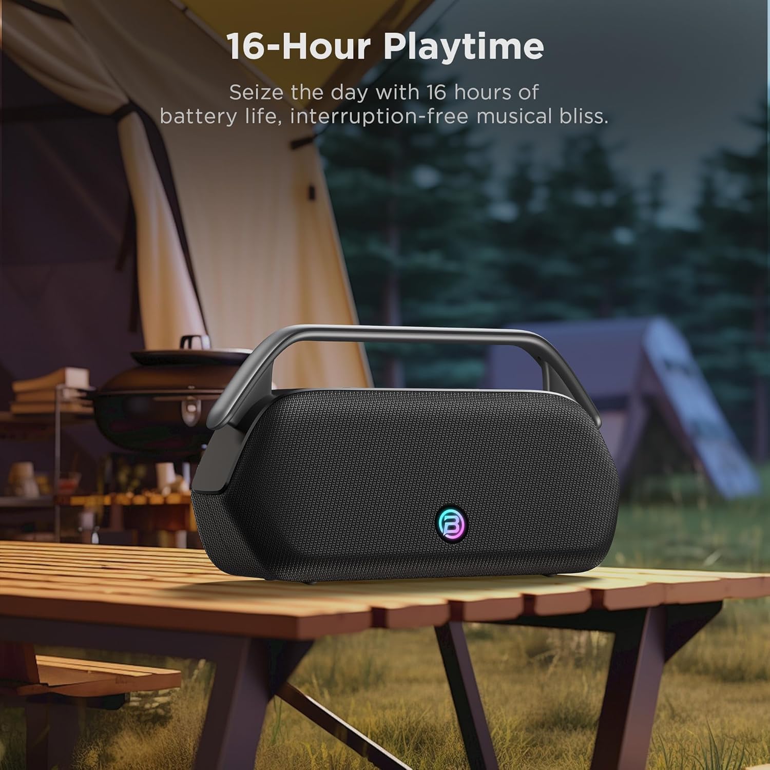 BUGANI Boost Max - Altavoz Bluetooth portátil de 240 W, autonomía de reproducción de 16 horas, subwoofer, soporta funciones auxiliar/USB/banco de energía, altavoz externo para camping, playa, fiestas