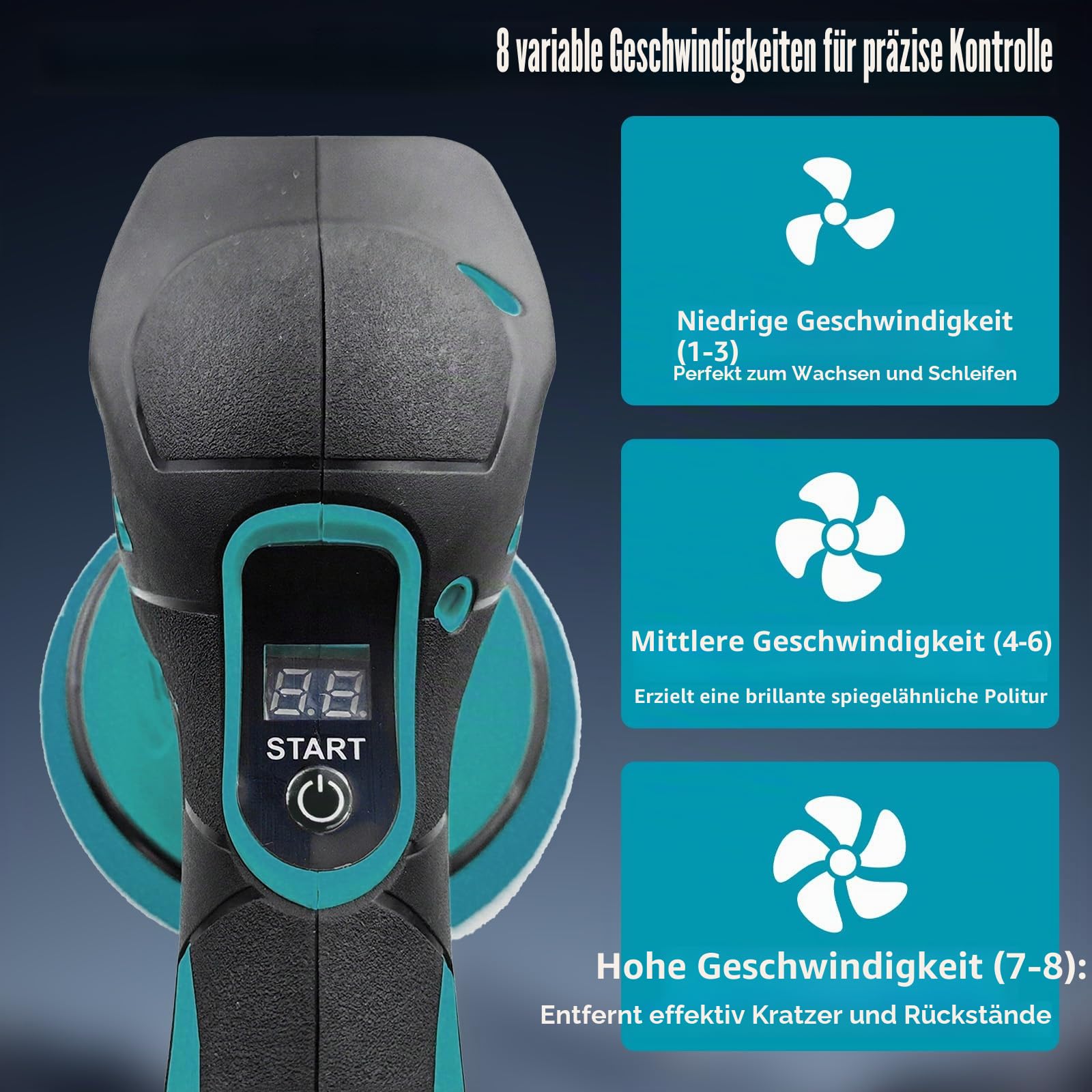Akku Poliermaschine für Auto Kompatibel mit Makita 18V – 150mm Autopoliermaschine mit 8 Variable Geschwindigkeiten(0-4500RPM),12pcs Polierer-Set für Auto Detailing/Polieren/Wachsen/Kratzer entfernen