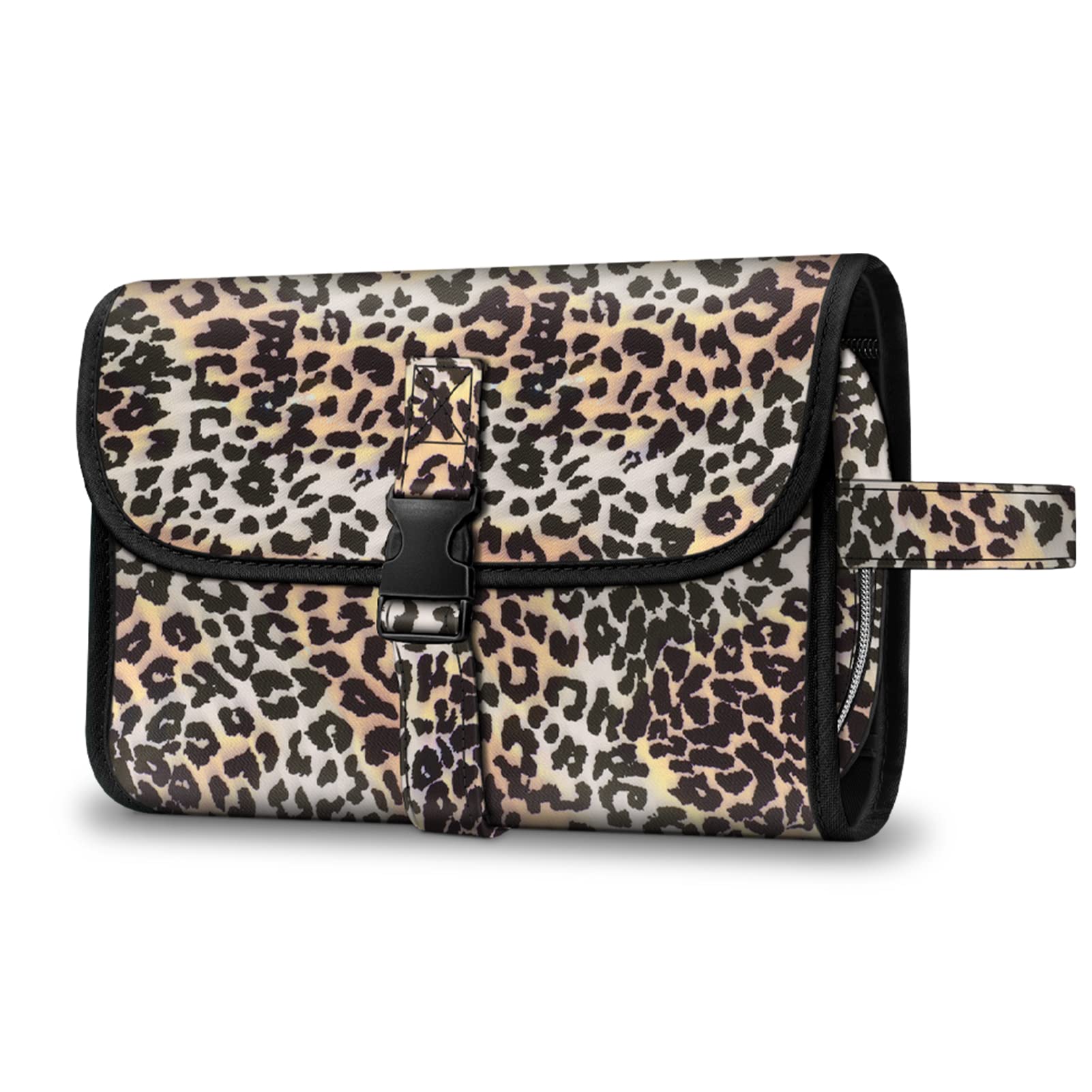 Fintie Portable Toiletry Cosmetic Travel Bag, Large Water Resistant Hanging Makeup Organizer Storage Pouch Case for Women Girls, Leopard