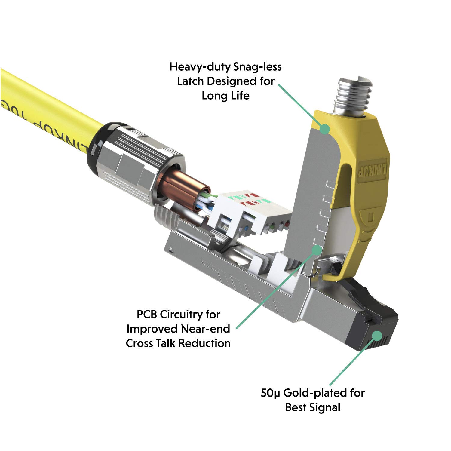 LINKUP - RJ45 Connectors Cat6A (6 Pack) Shielded Zinc-Alloy Housing Modular Termination Plug | 10G Easy Internet Tool Free Plugs | for Cat6A up to 22AWG Solid Bulk S/FTP Ethernet Cable [Blue]