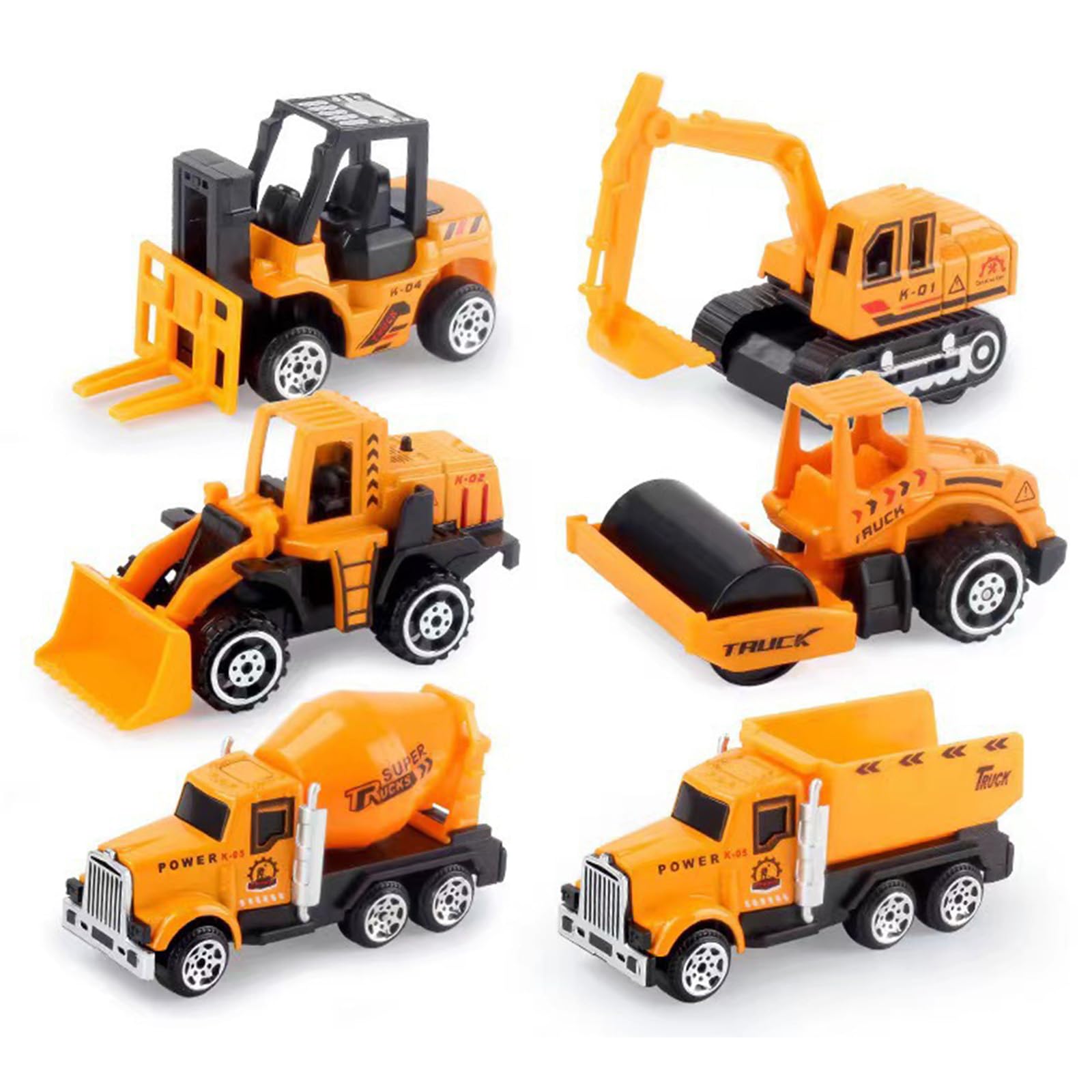 Set 6 Veicoli Cantiere Giocattolo – Pala, Escavatore, Betoniera E Rullo In Metallo E ABS, Senza Batterie, Per Bambini 3+ Anni
