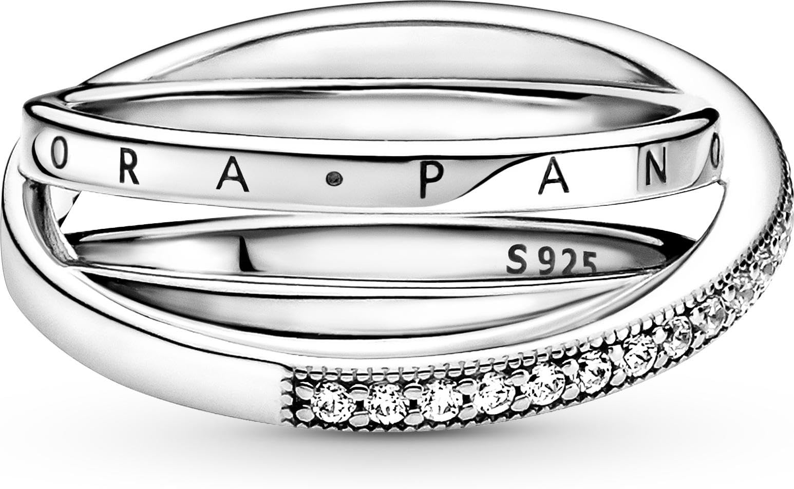 Pandora Signature Ring überkreuztes Pavé, Dreifachring, Sterlingsilber, mit klarem Cubic Zirkonia