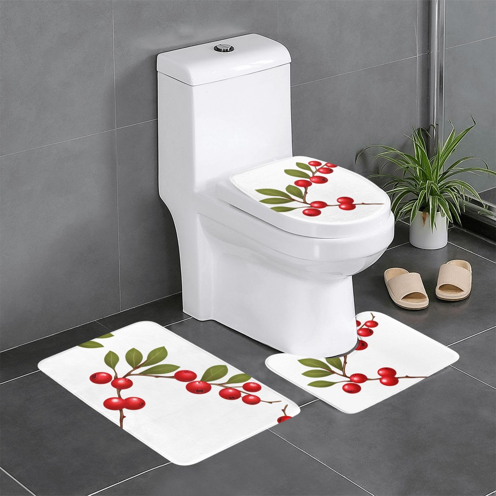 Tapis de salle de bain absorbant et facile à nettoyer motifs canneberges