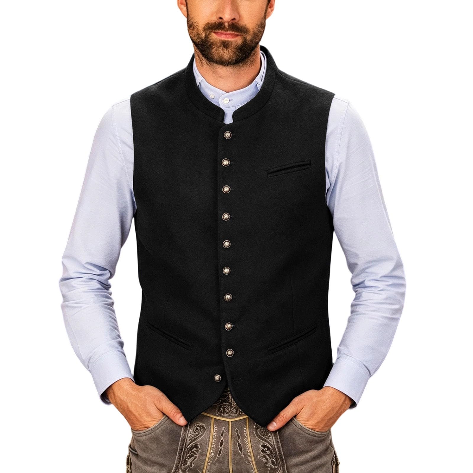 Gilet bavarese da uomo per Oktoberfest, con bottoni in metallo | Gilet tradizionale di alta qualità con elegante effetto pelle scamosciata e robusti bottoni in metallo, taglio slim fit