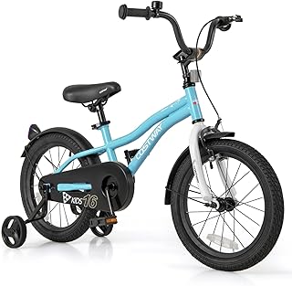 COSTWAY 12/14/16/18 Inch Kids Bike, Children Toddler Bicycle with Training Wheels, Adjustable Seat & Handlebar, Handbrake & Coaster Brake, Reflectors, Bell, Suitable for 3-8 Years Old Boys Girls