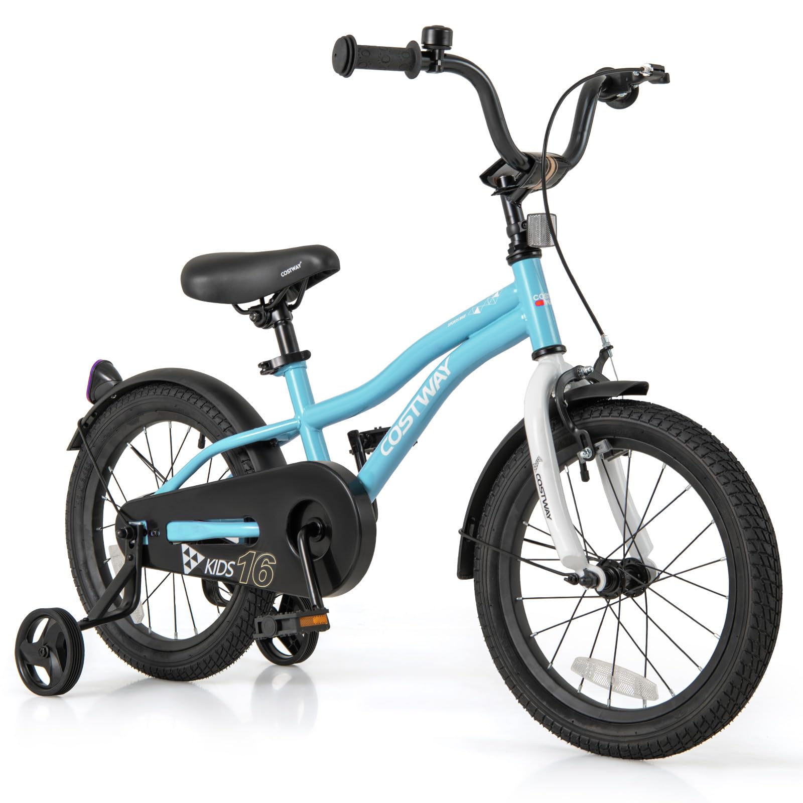 COSTWAY 16-inch kids' bike in blue with training wheels, reflectors, and bell | Mubboo