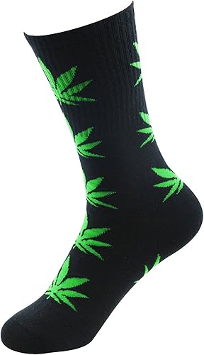 Zando Marihuana Weed Leaf Unisex Impreso Algodón Colorido Deportes Comodidad High Crew Calcetines Calcetines Atléticos