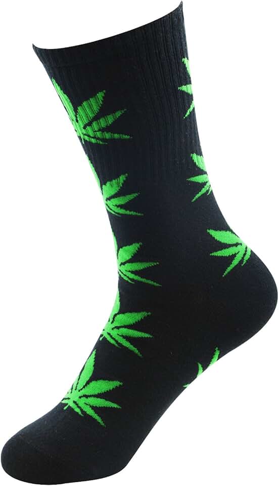Zando Marijuana Weed Leaf Unisex Printed Cotton Colorful Sports Comfort High Crew Socks Athletic socks