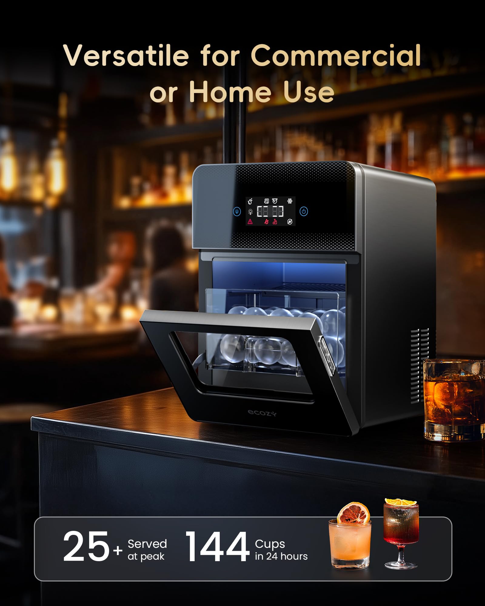 ecozy 2.1" Clear Ice Ball Maker with CrystalFlux Technology, Minimal Footprint Sphere Ice Maker with 8H Timer, 1 pc in 30 Mins, 48 pcs/Day, Self-Cleaning for Home Bar Whiskey & Bourbon view 5