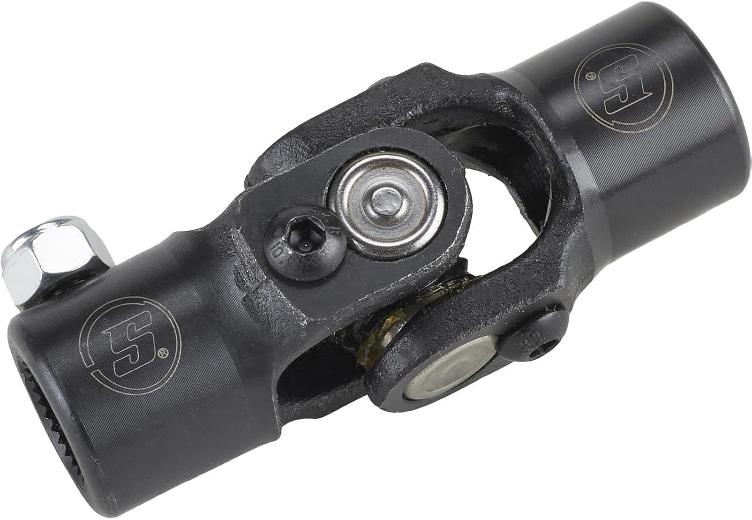 Speedway Motors Small GM Power Steering U-Joint, 1978-Up 3/4-30 Spline to 3/4 Round Forged Steel Steering Shaft Coupler with Black Oxide Finish
