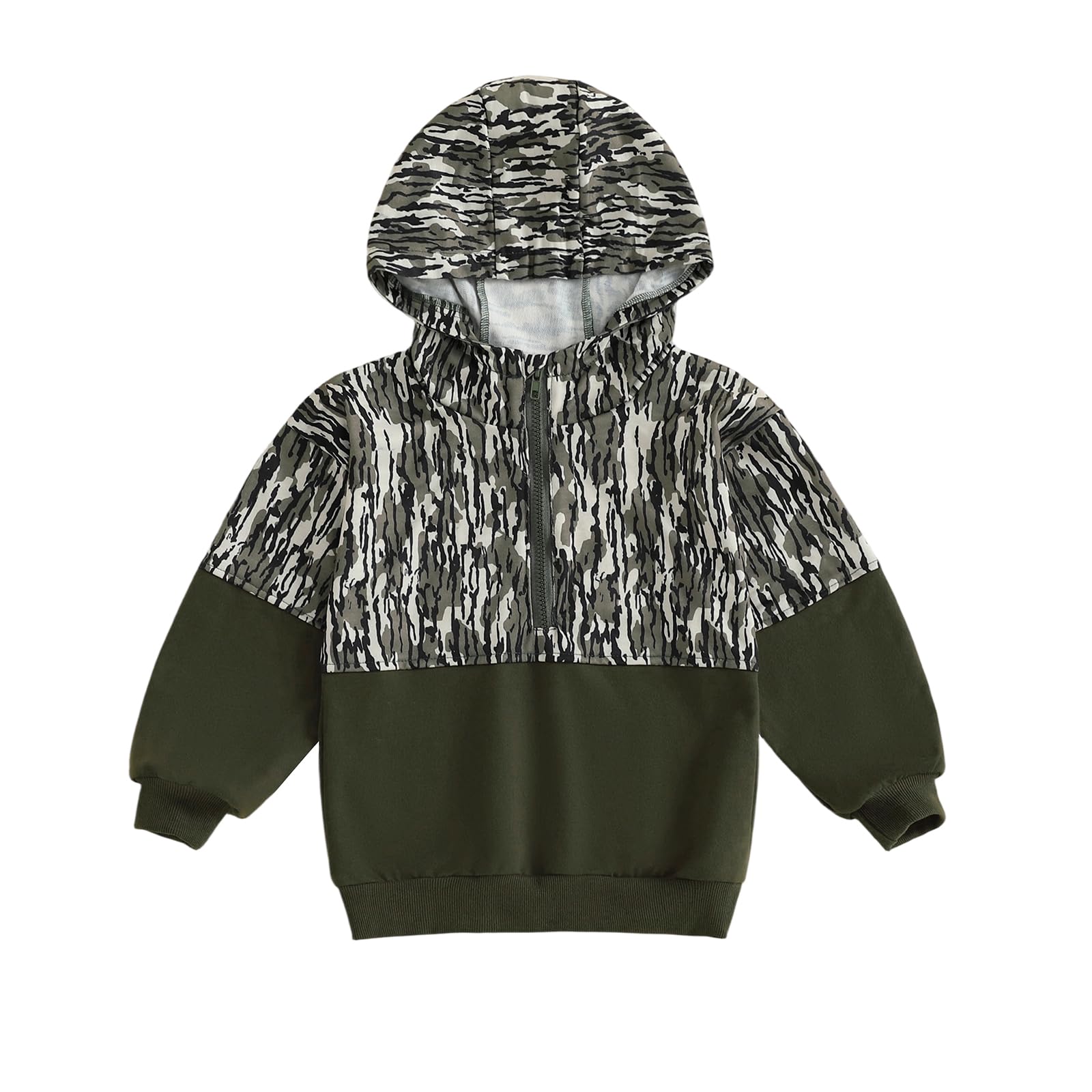Feclmiyt Kid Boy Camo Hoodies Half Zip-up Long Sleeve Camouflage Hooded Sweatshirt Casual Toddler Boy Spring Fall Pullover (A-Green 1, 5-6 Years)