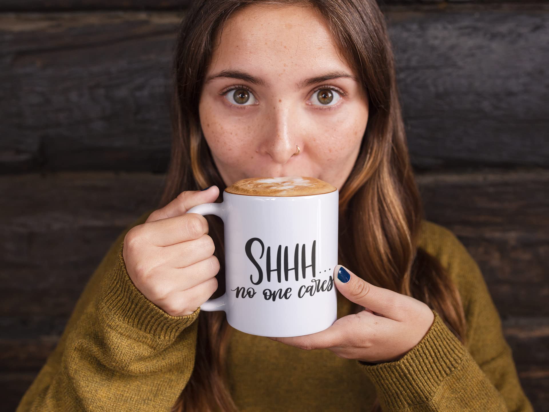 JasonCarlMorgan StickerCreations Shhh No One Cares Sarcastic Mug 11oz Standard White