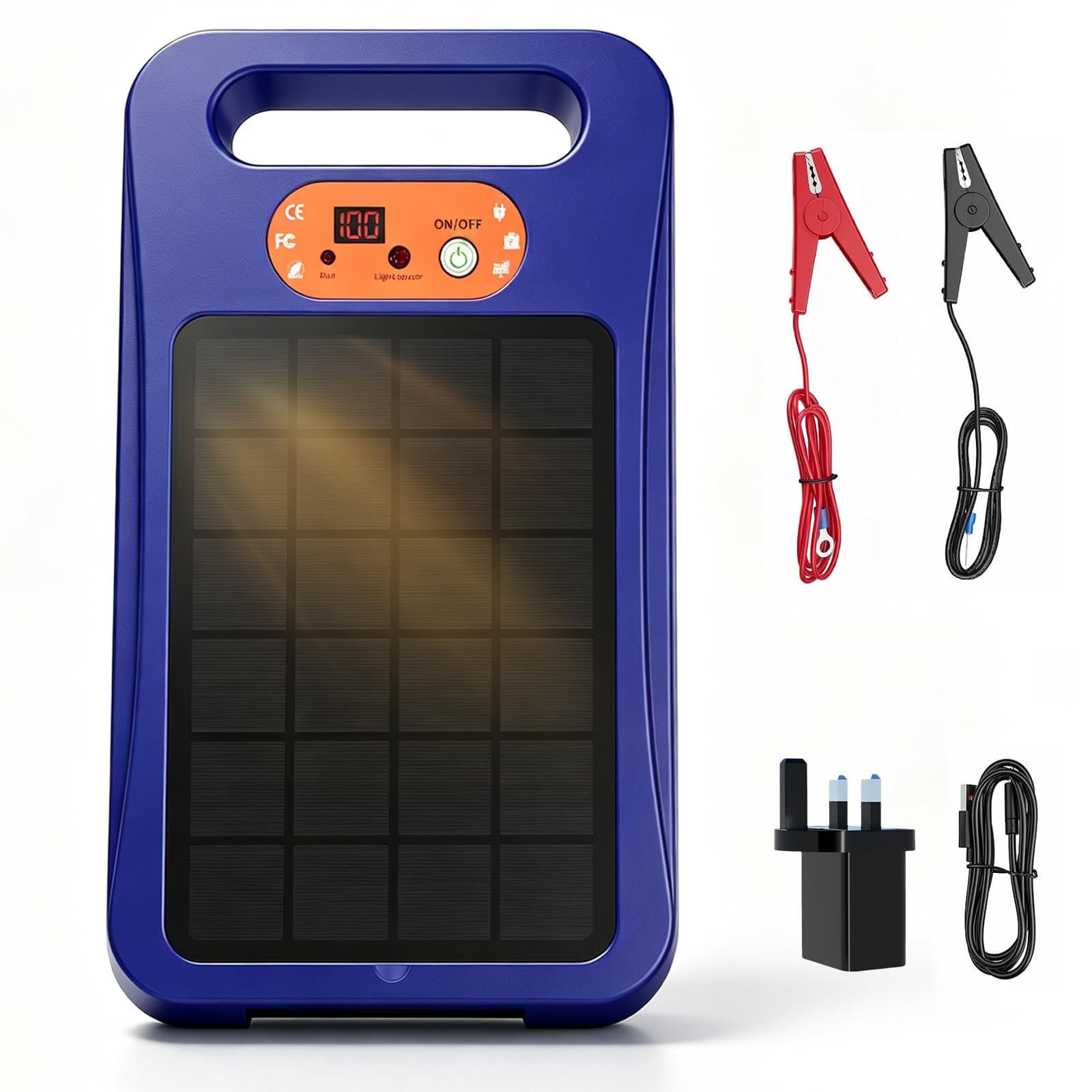 Energizzatore per recinzione elettrica solare, 0,3 J, portatile, con modalità giorno/notte, impermeabile IPX5, per cavalli, bestiame, bestiame, pollame