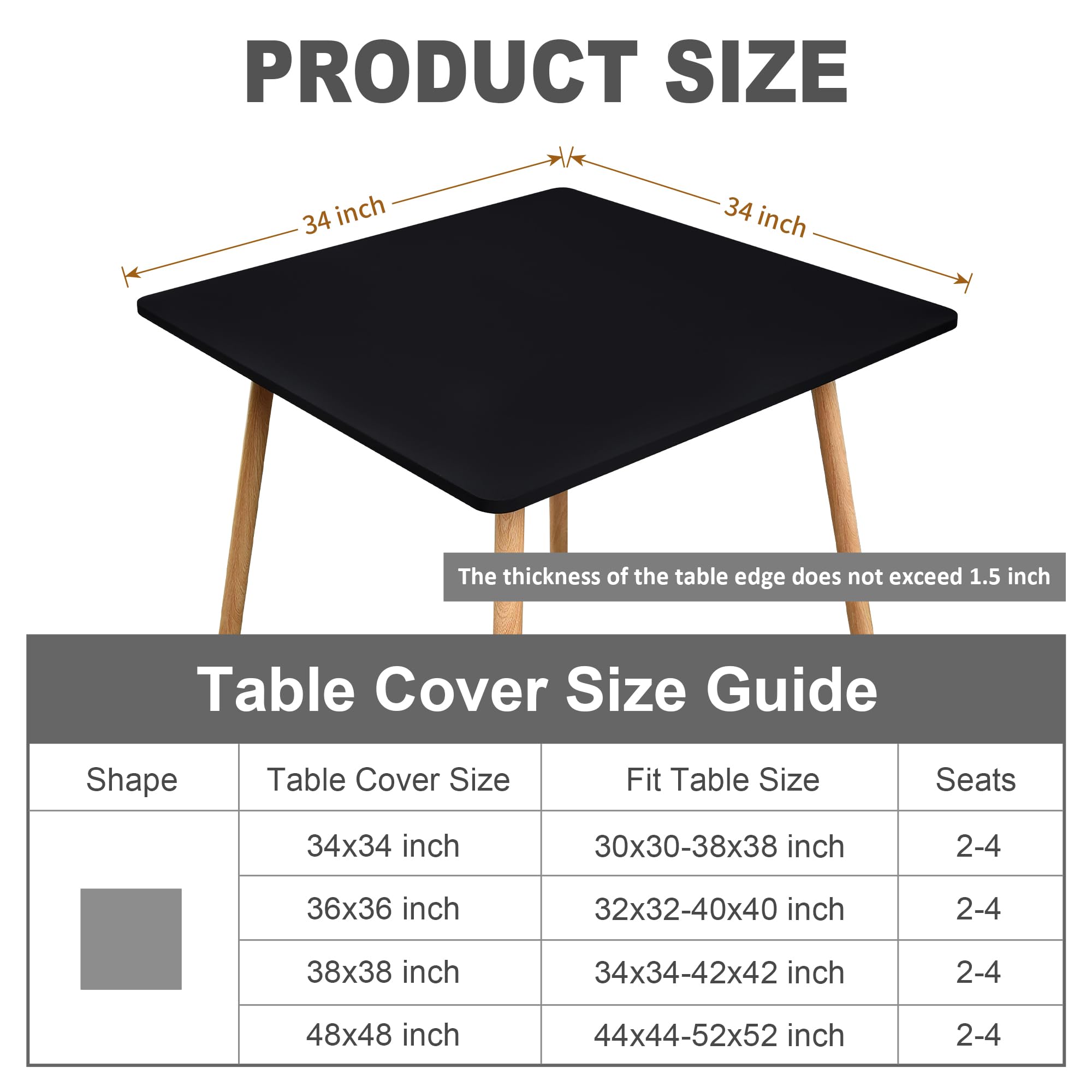 Nappe élastique Extensible Carrée 91,4 X 91,4 Cm - Imperméable, Pour Intérieur/extérieur, Fête, Noir