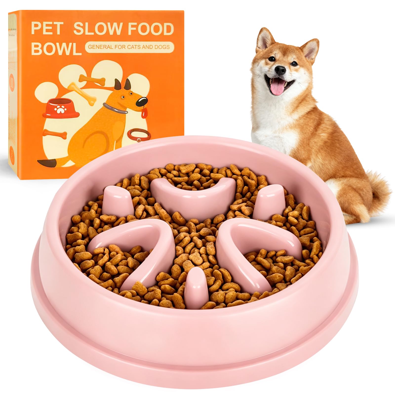 elzle Slow Feeder Dog Bowl, Anti Choke Slow Eat Dog Bowl, Anti Bloat Pet Promotes A Healthy Diet and Slow Down Eating Bowl for All Pets, Pink