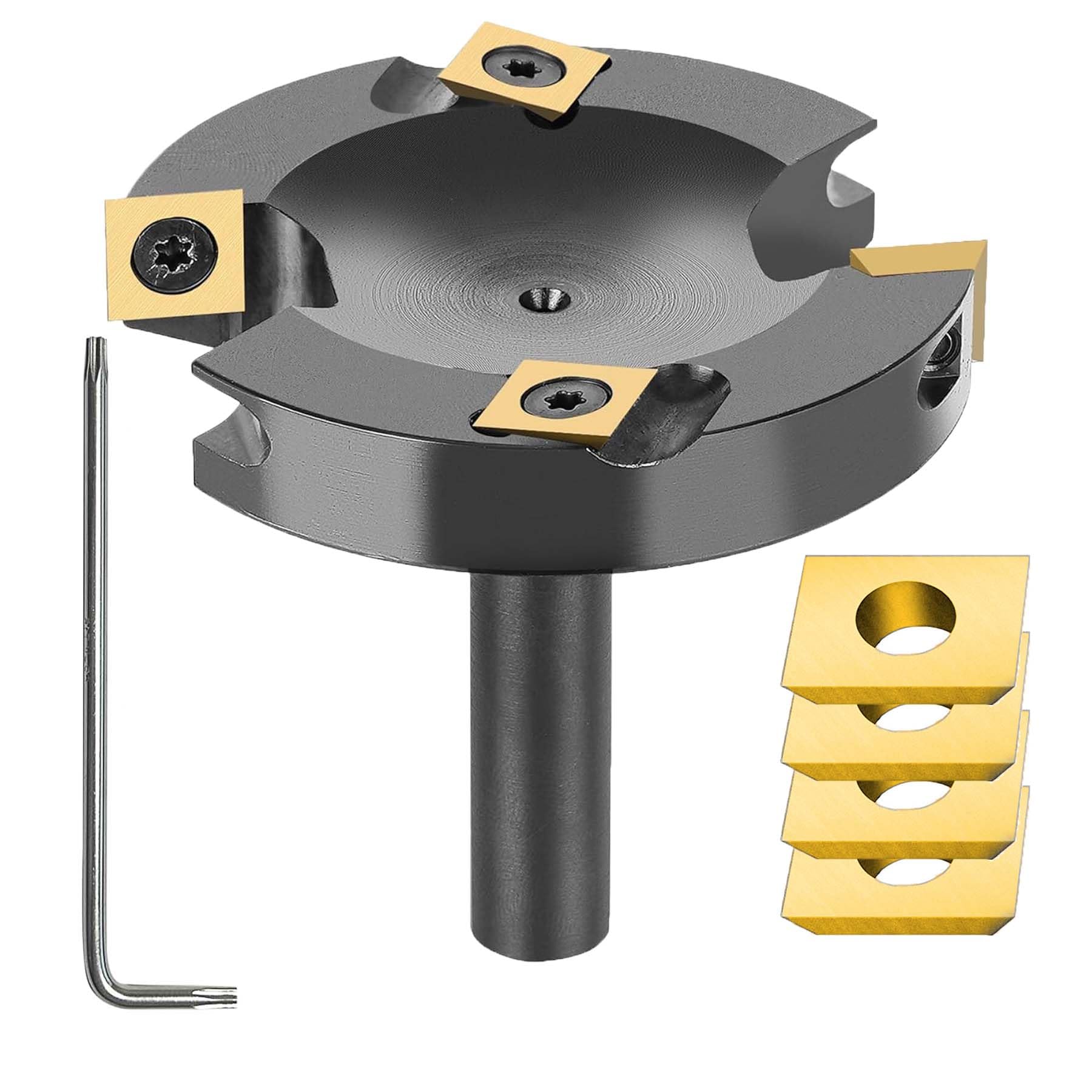 SpeTool Frez czołowy 12 mm, trzonek 75 mm, średnica cięcia z powłoką ATS z 4 wymiennymi nożami z twardego metalu (10,5 mm x 10,5 mm x 2,2 mm), frez do powierzchniowych frezarek do frezarki