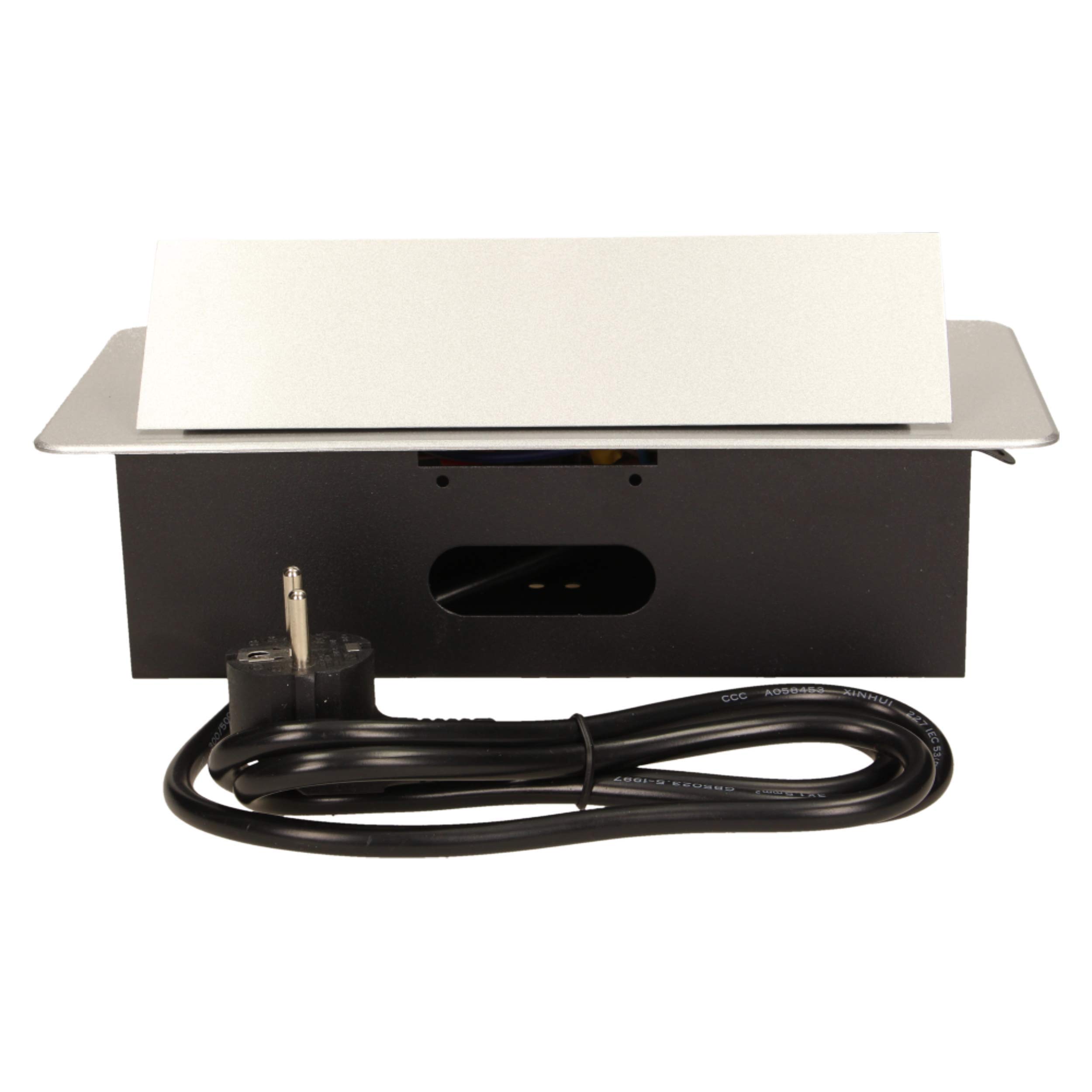 ORNO OR-AE-1337(GS) wpuszczana listwa zasilająca do zabudowy, 3 gniazda, 3600 W, gotowa do podłączenia z kablem ochronnym o długości 1,5 m, srebrna