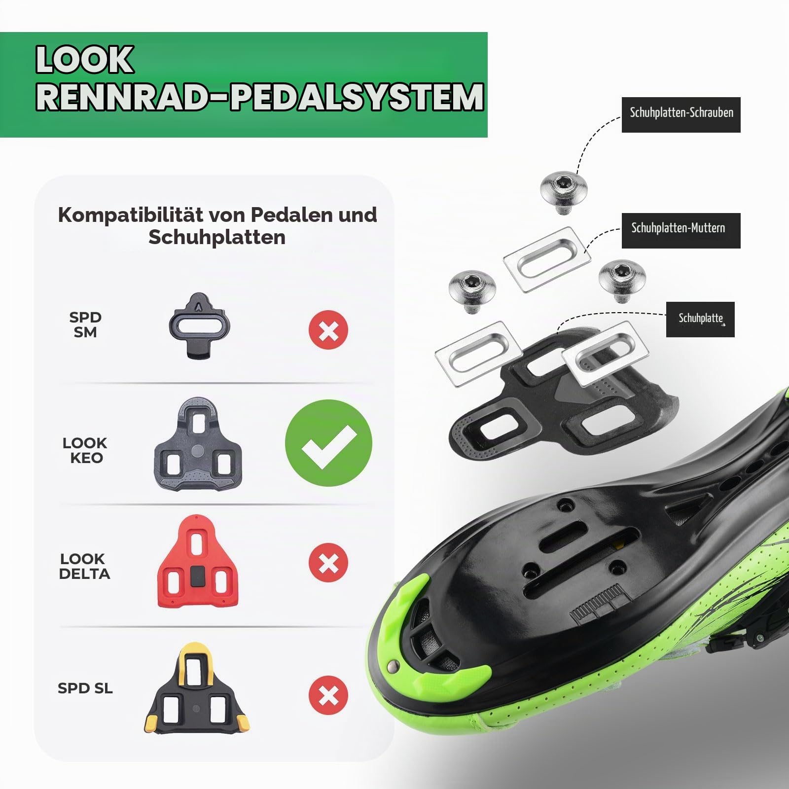 ROCKBROS Rennrad Pedale Kompatibel mit Look KEO System, Klickpedale mit Cleats 4.5°, Leichtbau Kunststoffplattform, Einstellbare Spannung, CrMo-Achse, für Straße & Wettkampf Sport & Freizeit