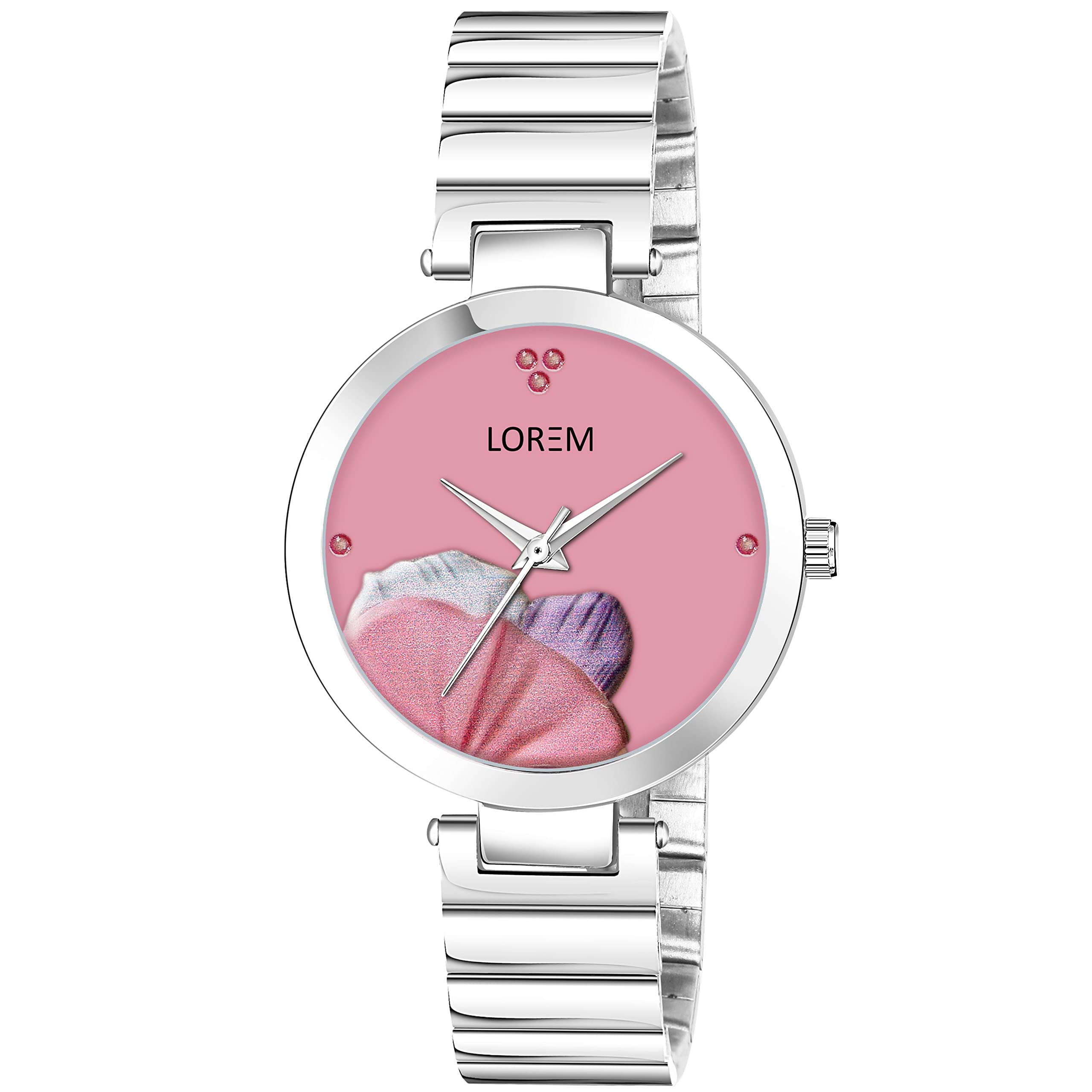 LOREM Flower Design Pink Designer Dial Silver Metal Strap Round Analoge Watch for Women- FZ-LR313 (B0BXLLB74H) Amazon Price History, Amazon Price Tracker