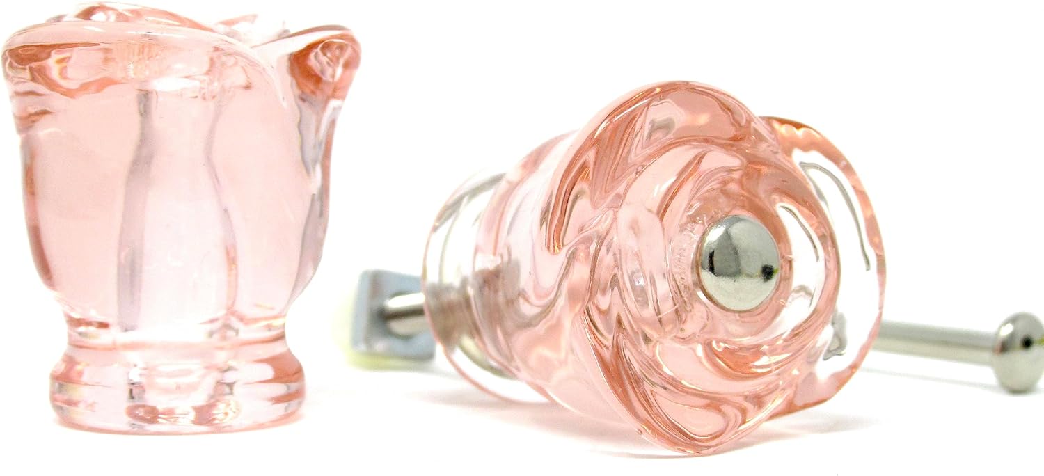 Two Rose Shape Glass Cabinet and Furniture Knob Pulls in Several Colors (Ruby Red)