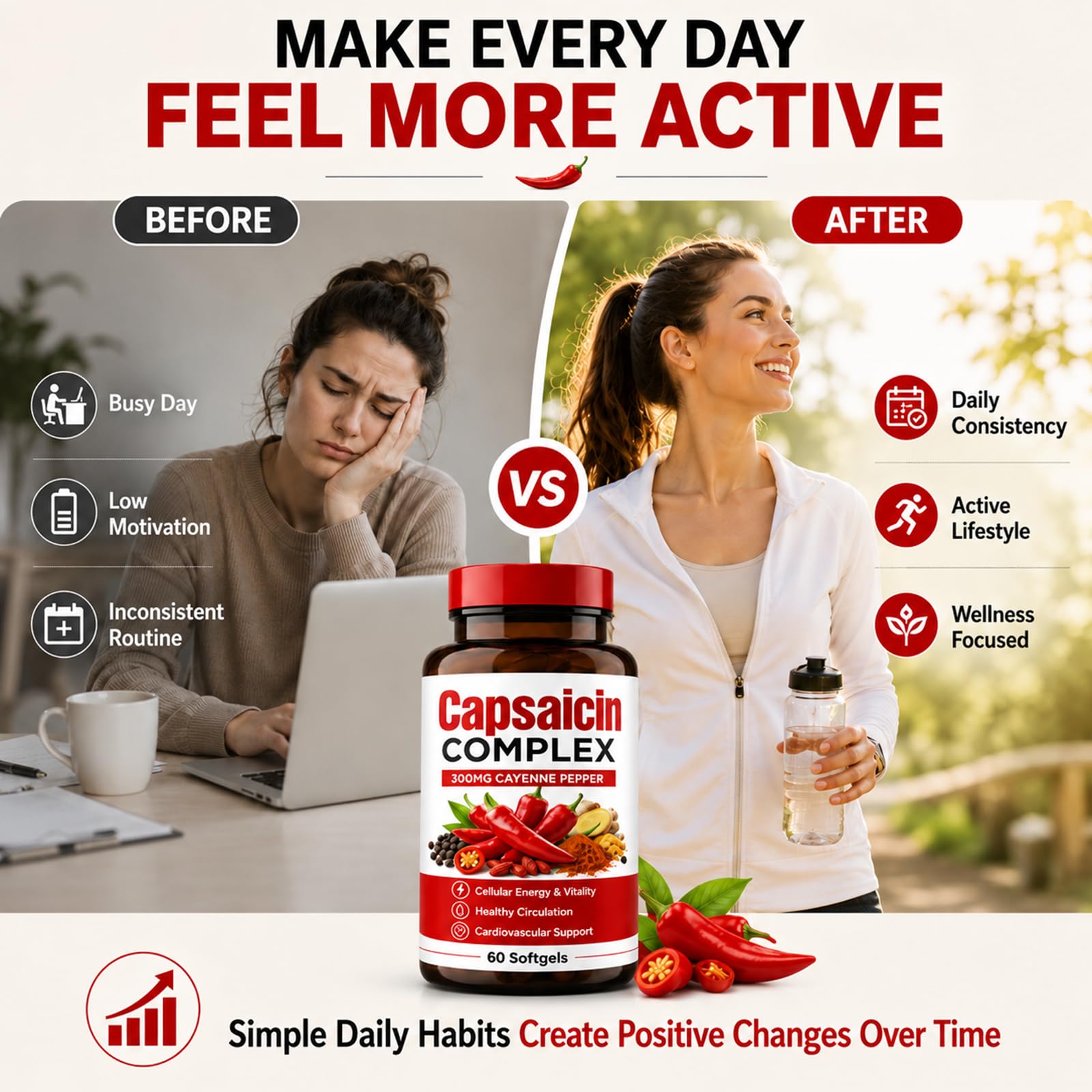 Capsaicin Complex, Cayenne Pepper Extract 300mg with CoQ10, Turmeric, Vitamin D3 & K2, Beetroot Powder, Hawthorn Berry & Garlic Oil, 60 Softgels — Amazon image 4