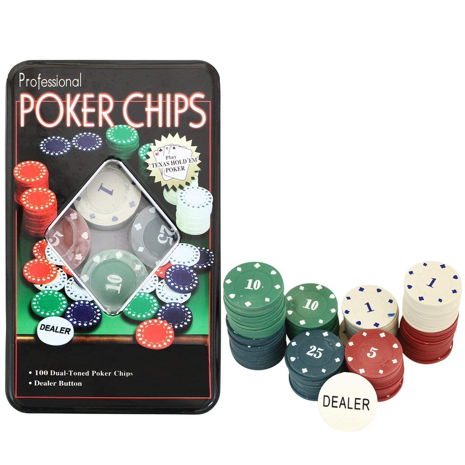 Deluxe 100-Piece Poker Chip Family Game Set with Box Case, Dealer Button - Premium Casino-Style Multicolor Tokens for Adults - Perfect for Classic Multiplayer Games