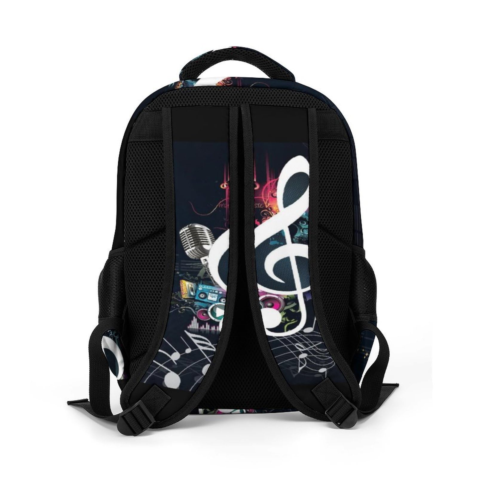 Tagesrucksack, brauner Rindsleder, Rucksack mit Taschen für Wandern, Camping, Reisen, Musiknoten, One Size