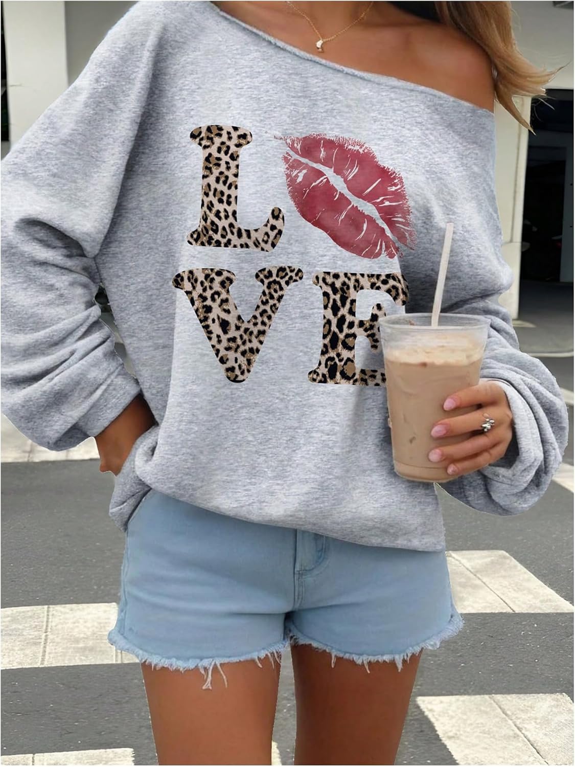 Women's Off The Shoulder Sweatshirts Tops Long Sleeve Vintage Oversized Sweatshirt Streetwear - Image 5