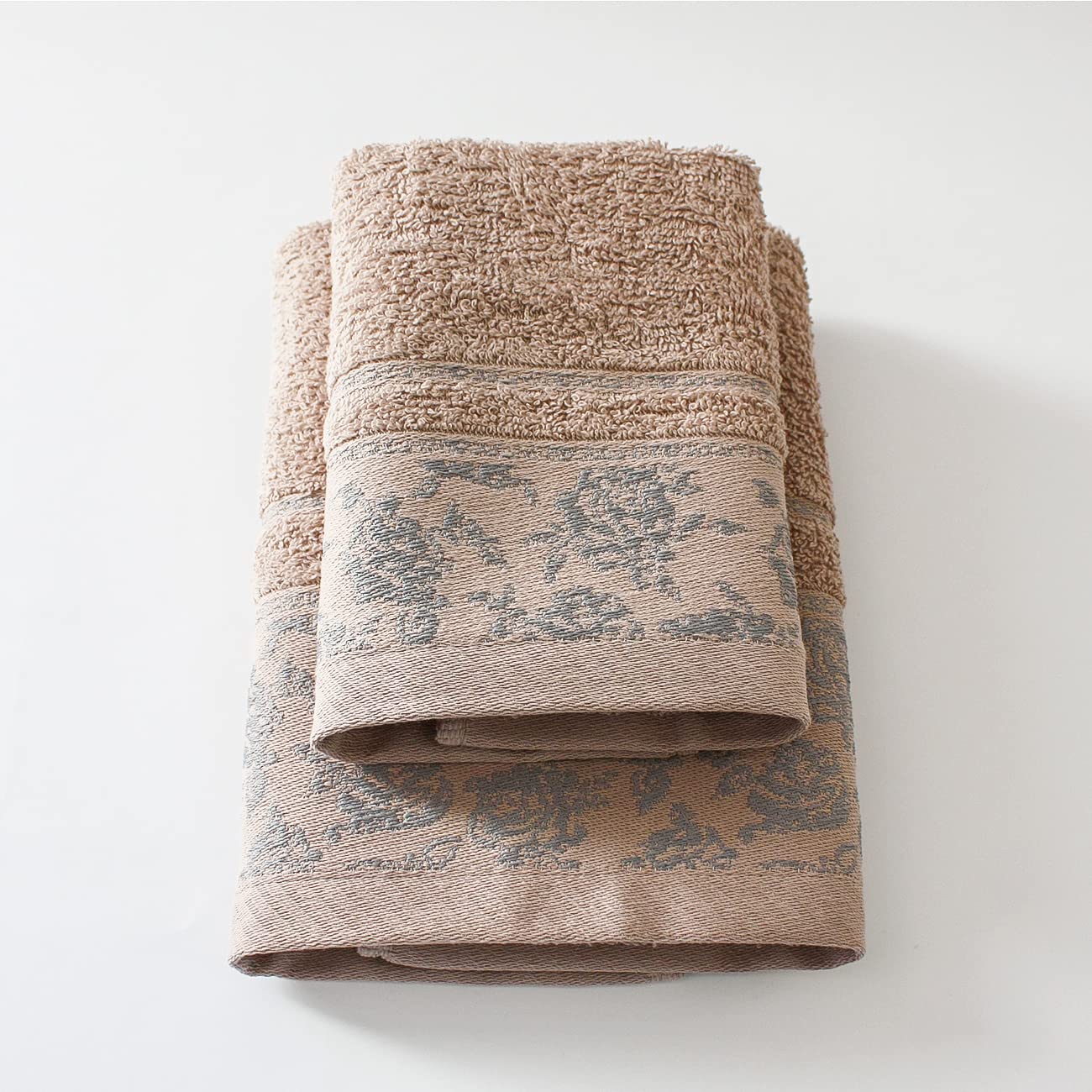 Jenny Sesal - Eleganza Cotton: Ada Towel Set with Jacquard Frill - Perfect Sizes for Bathroom and Guest - Softness and Style with Every Drying (Powder)